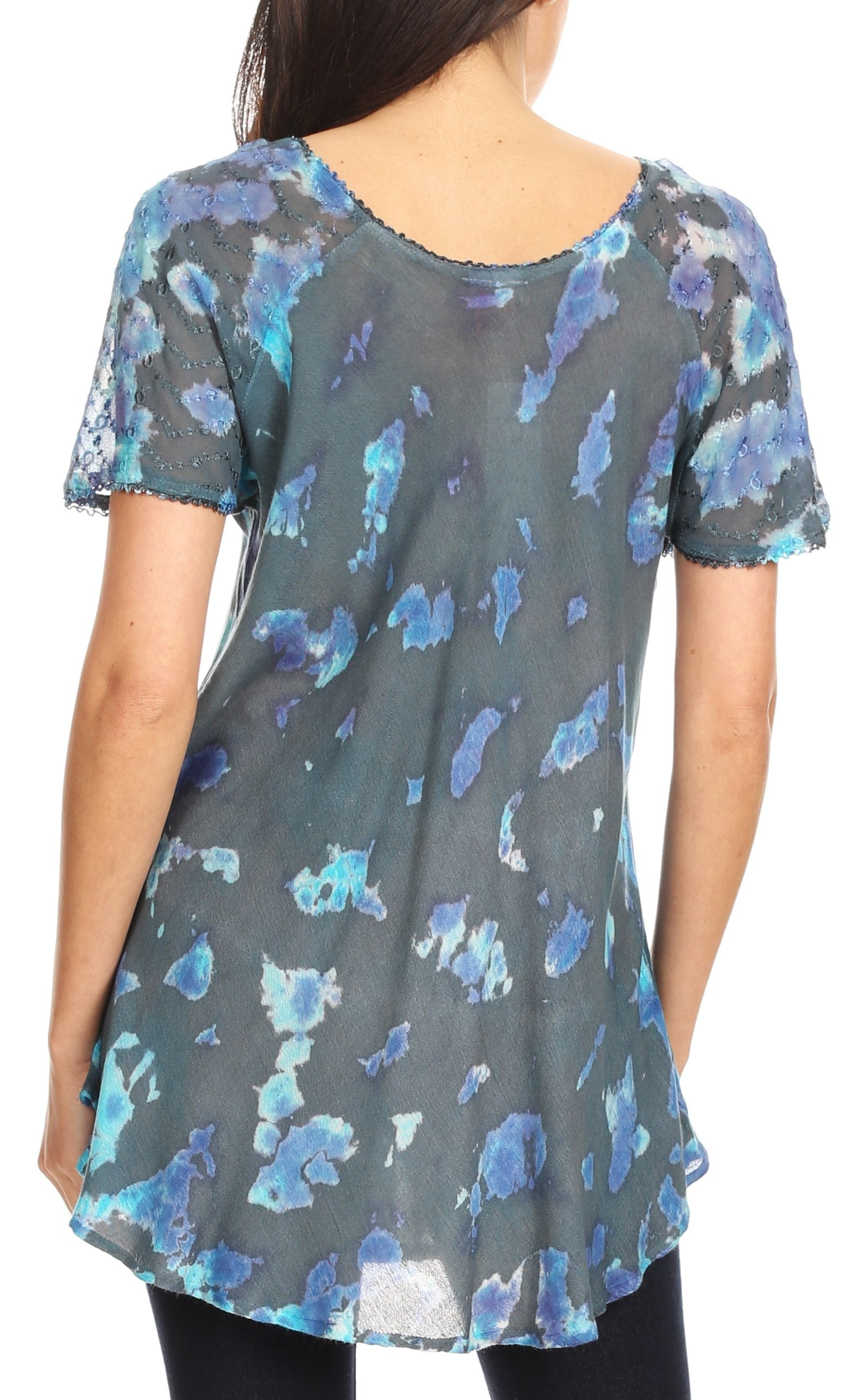 Sakkas - Allegra Short Sleeve Loose Fit Casual Tie Dye Blouse Tunic Shirt