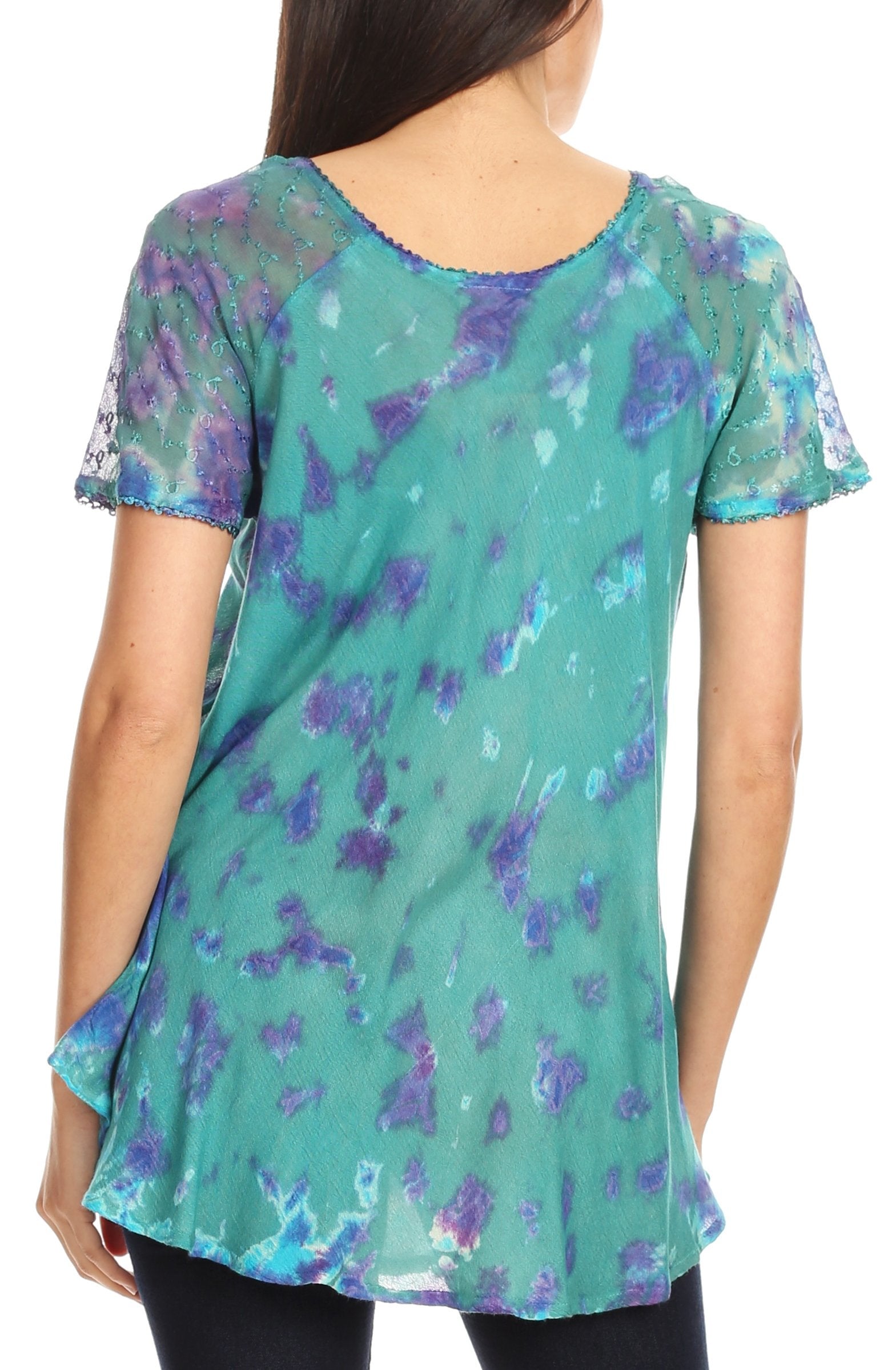 Sakkas - Allegra Short Sleeve Loose Fit Casual Tie Dye Blouse Tunic Shirt