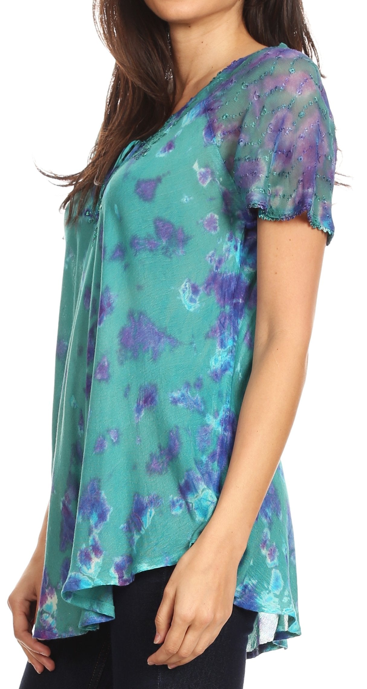 Sakkas - Allegra Short Sleeve Loose Fit Casual Tie Dye Blouse Tunic Shirt