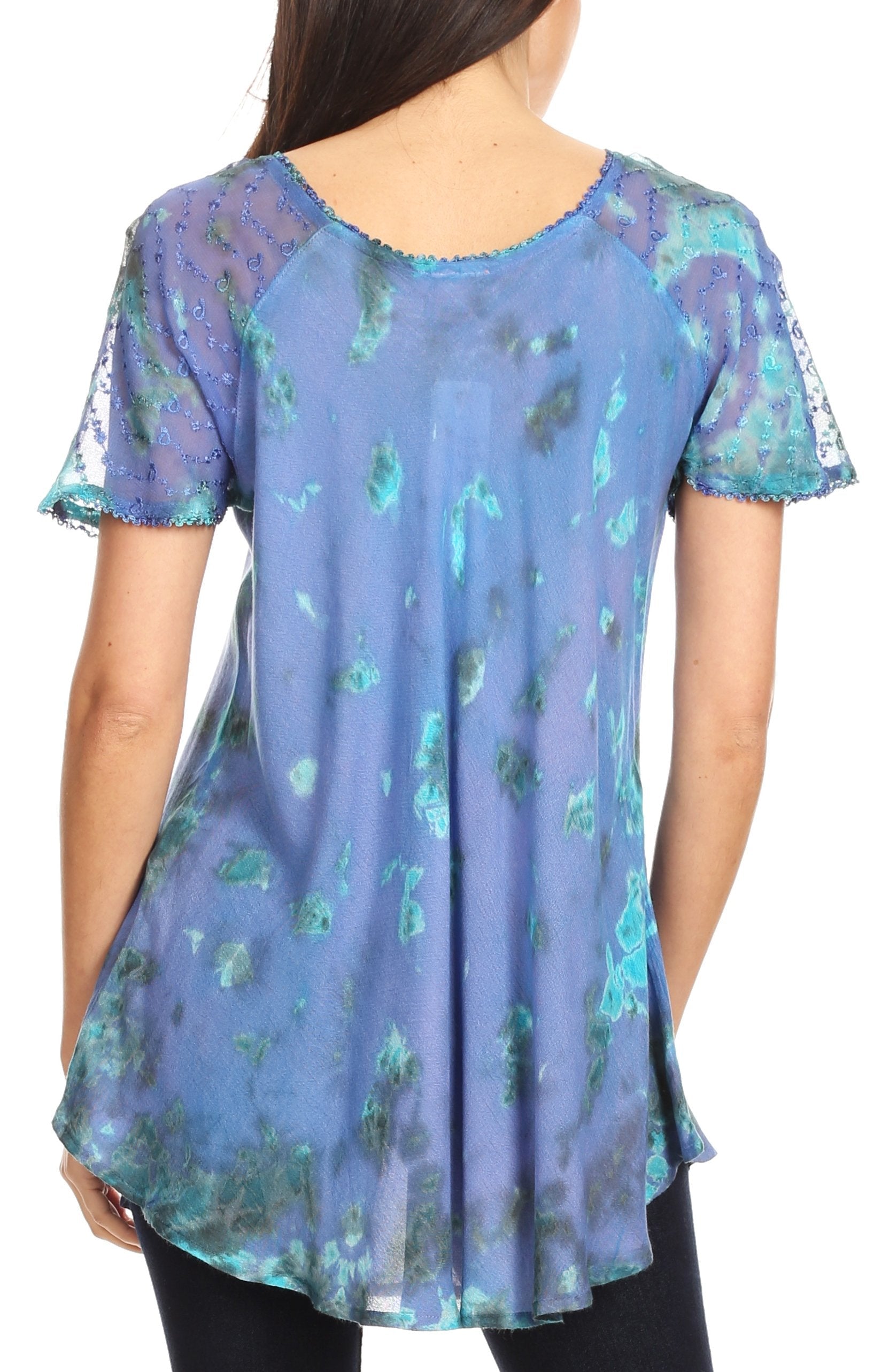 Sakkas - Allegra Short Sleeve Loose Fit Casual Tie Dye Blouse Tunic Shirt