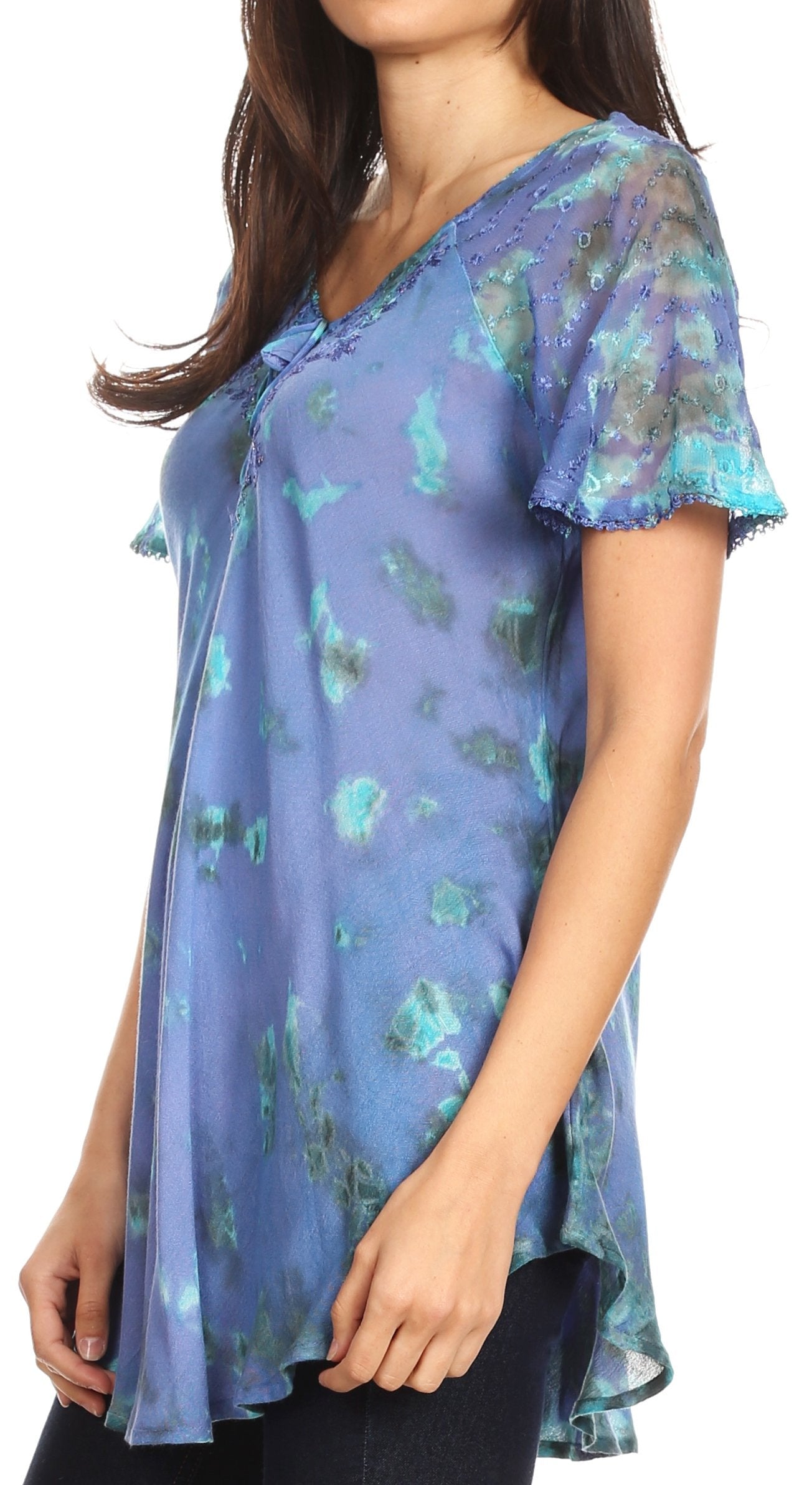 Sakkas - Allegra Short Sleeve Loose Fit Casual Tie Dye Blouse Tunic Shirt
