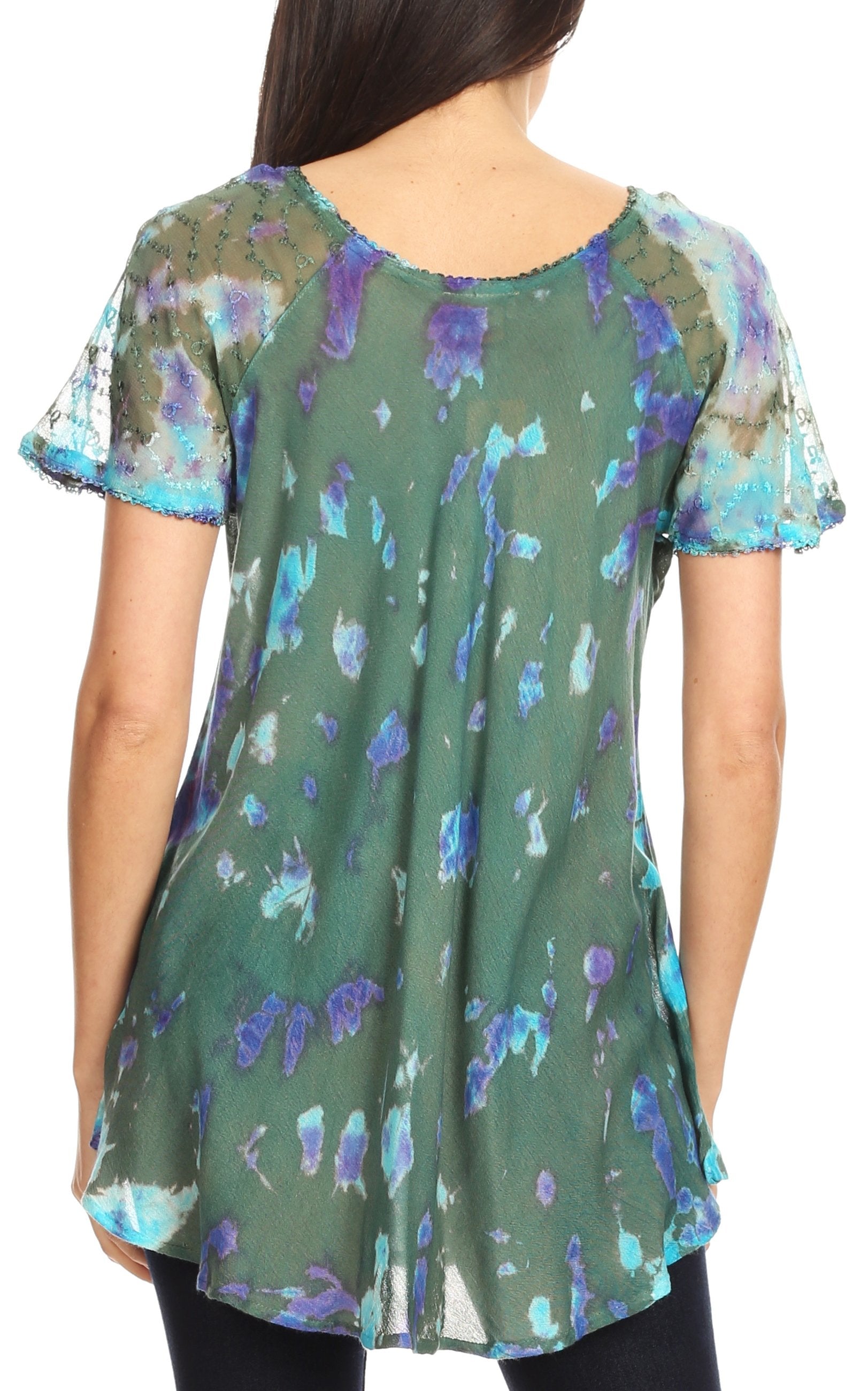 Sakkas - Allegra Short Sleeve Loose Fit Casual Tie Dye Blouse Tunic Shirt