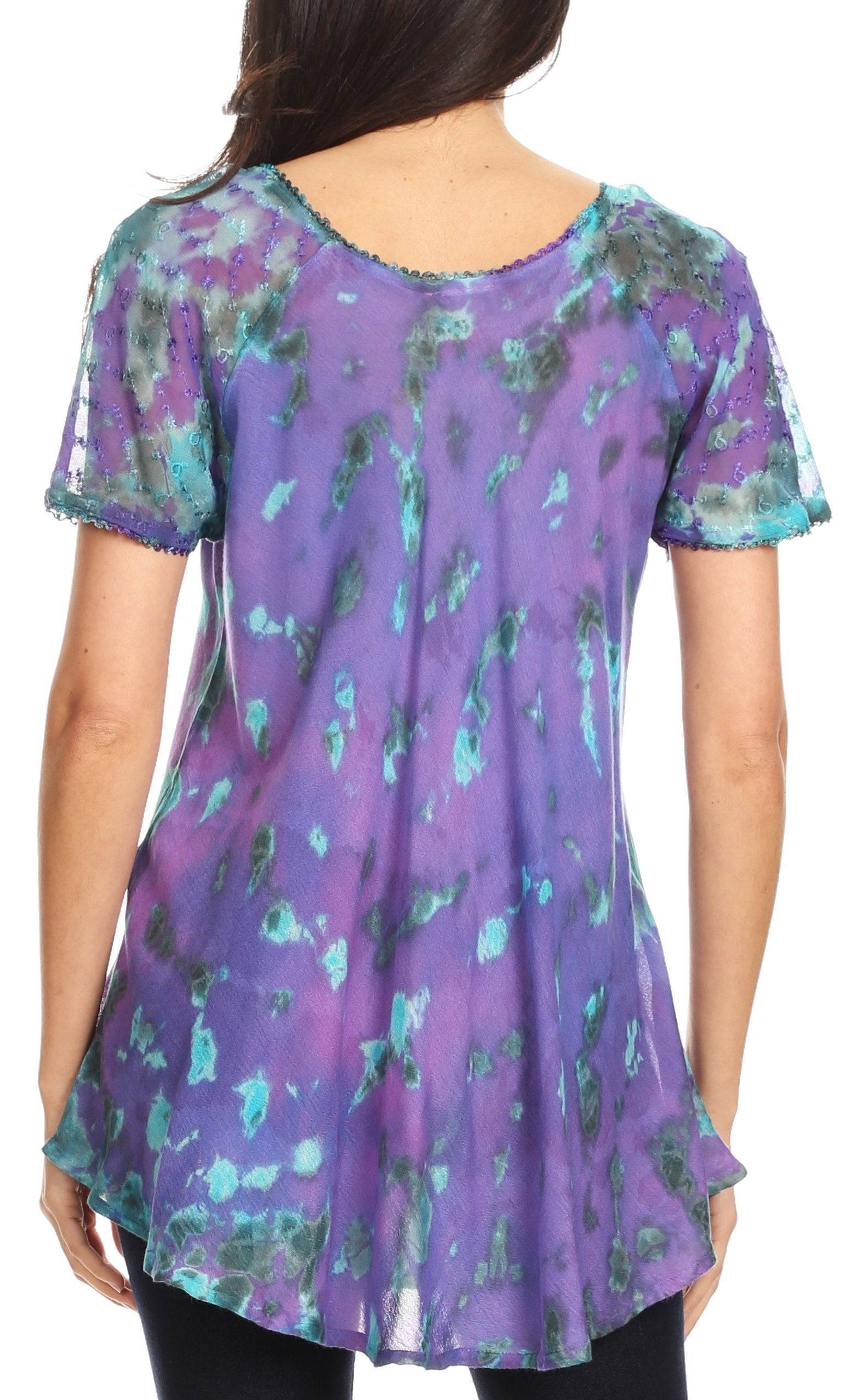 Sakkas - Allegra Short Sleeve Loose Fit Casual Tie Dye Blouse Tunic Shirt