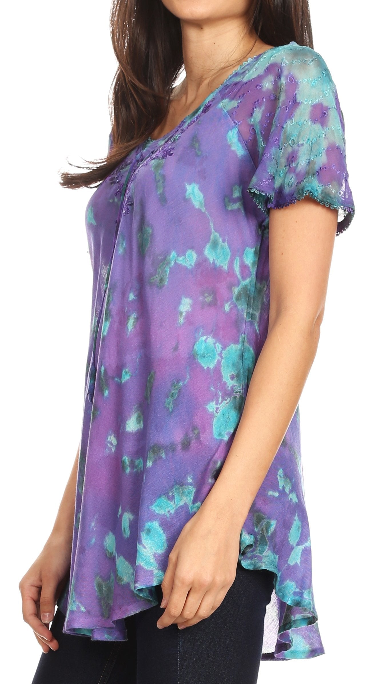 Sakkas - Allegra Short Sleeve Loose Fit Casual Tie Dye Blouse Tunic Shirt