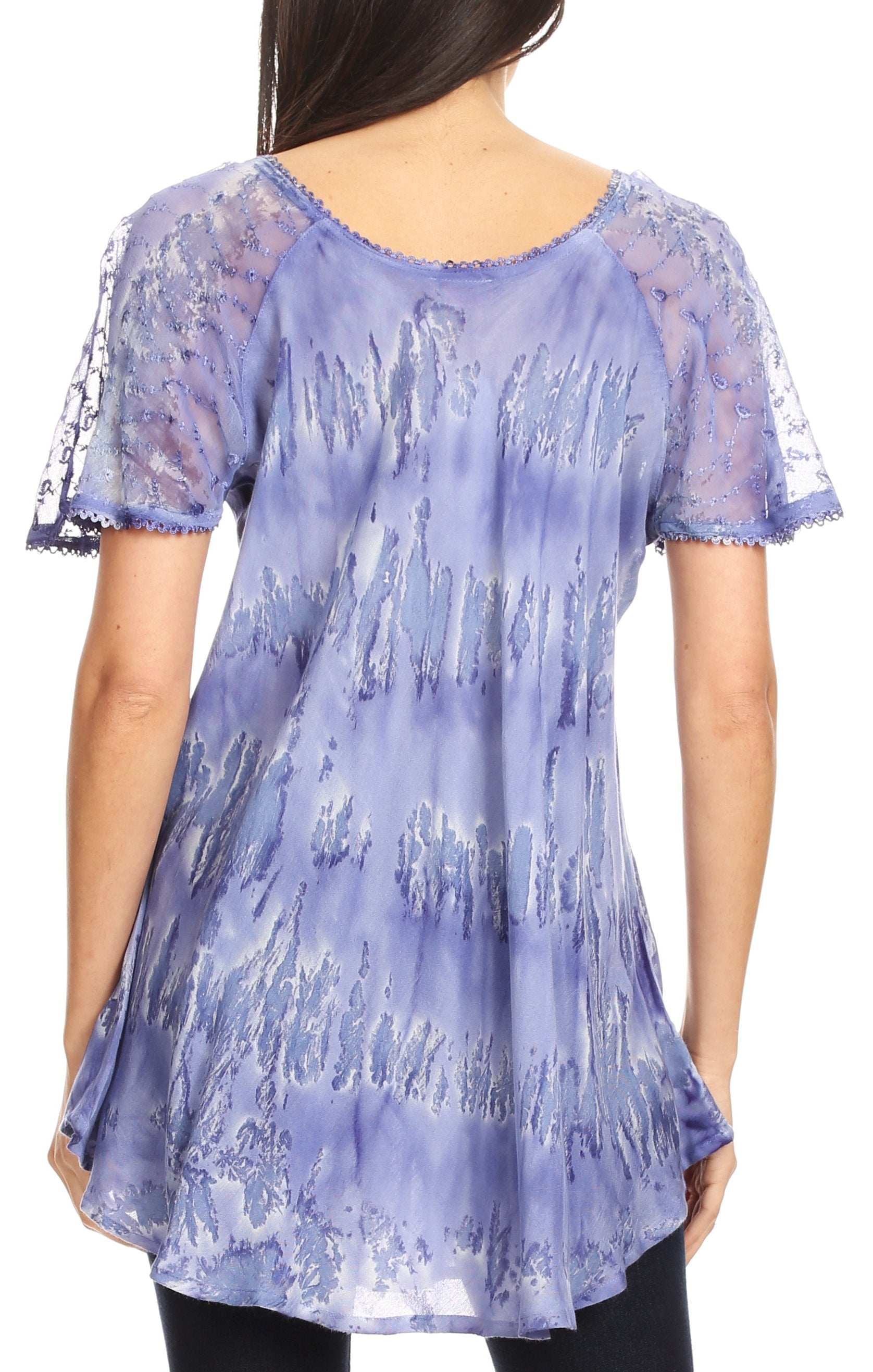 Sakkas - Allegra Short Sleeve Loose Fit Casual Tie Dye Blouse Tunic Shirt