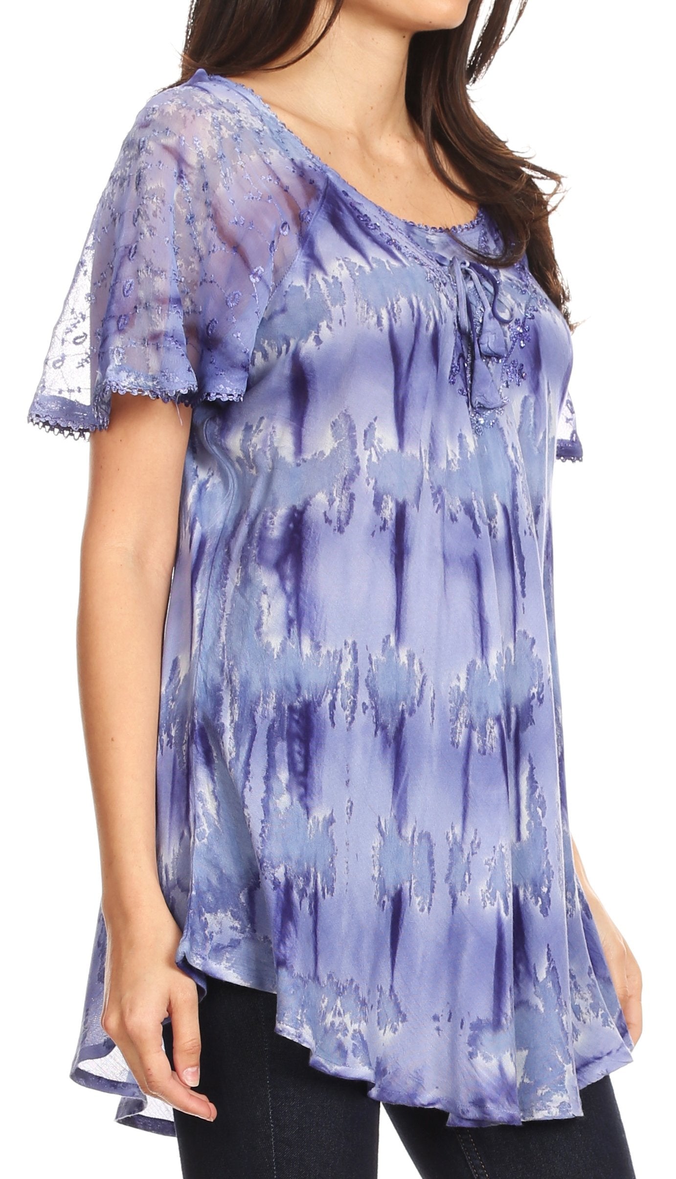 Sakkas - Allegra Short Sleeve Loose Fit Casual Tie Dye Blouse Tunic Shirt
