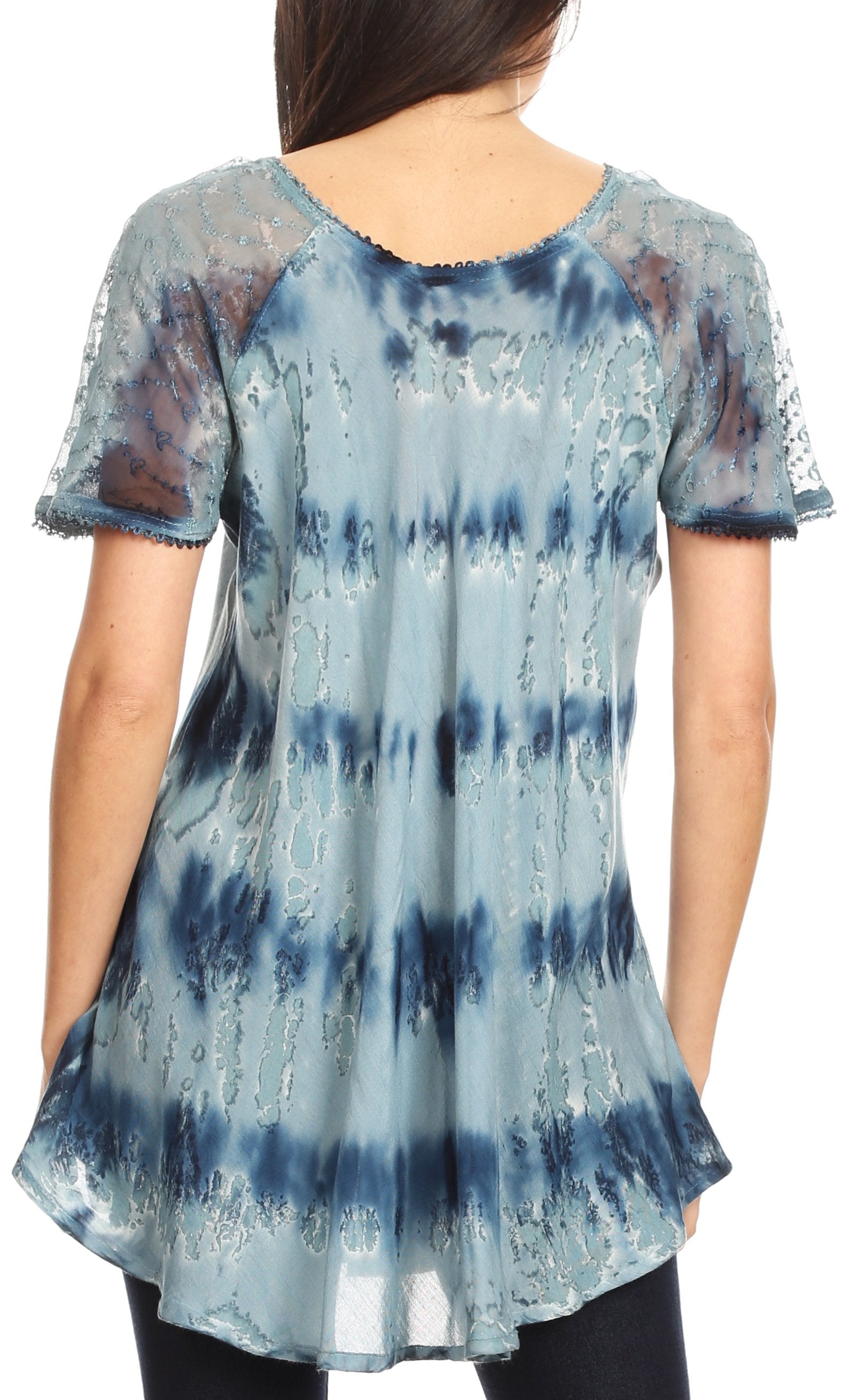 Sakkas - Allegra Short Sleeve Loose Fit Casual Tie Dye Blouse Tunic Shirt