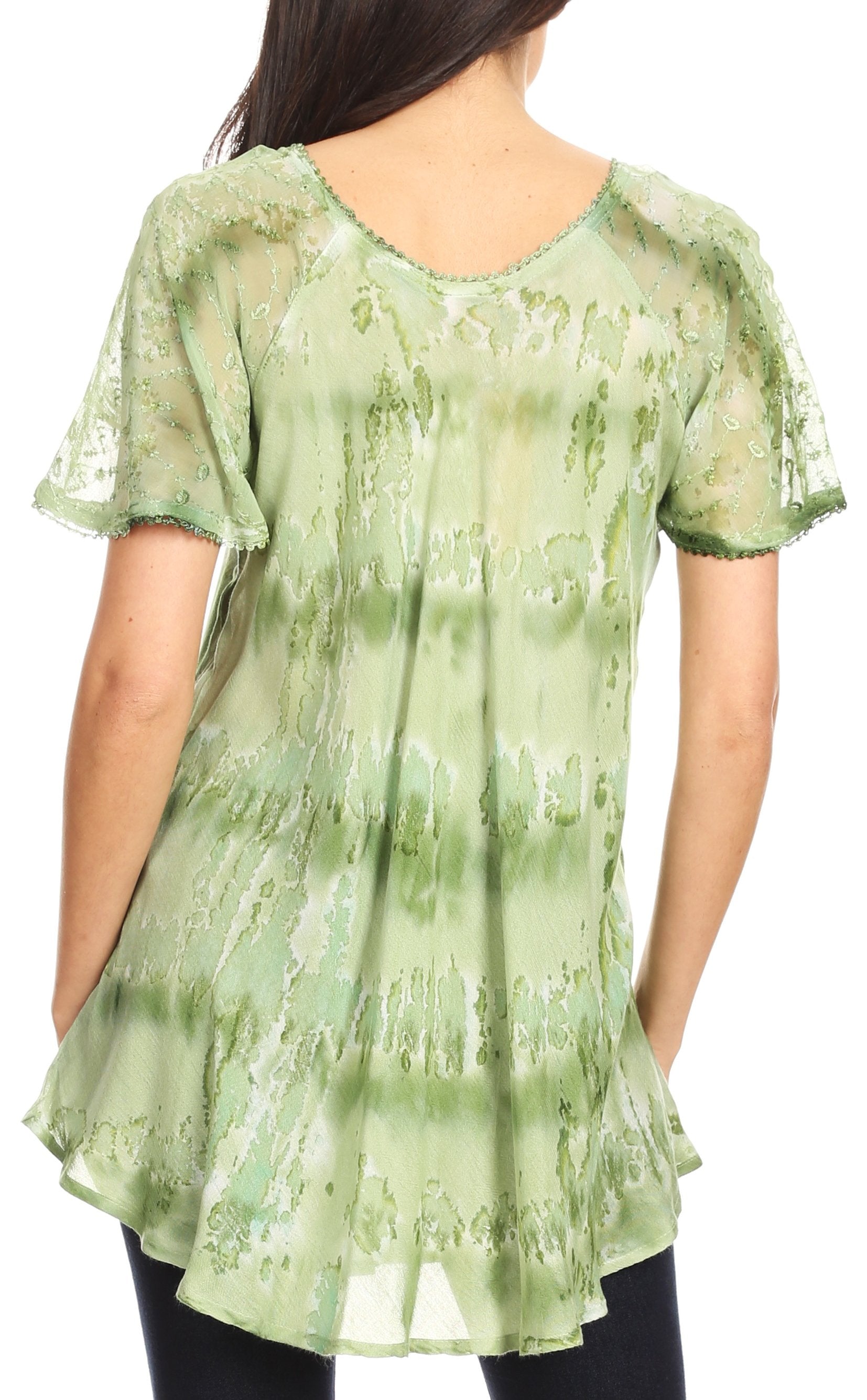 Sakkas - Allegra Short Sleeve Loose Fit Casual Tie Dye Blouse Tunic Shirt