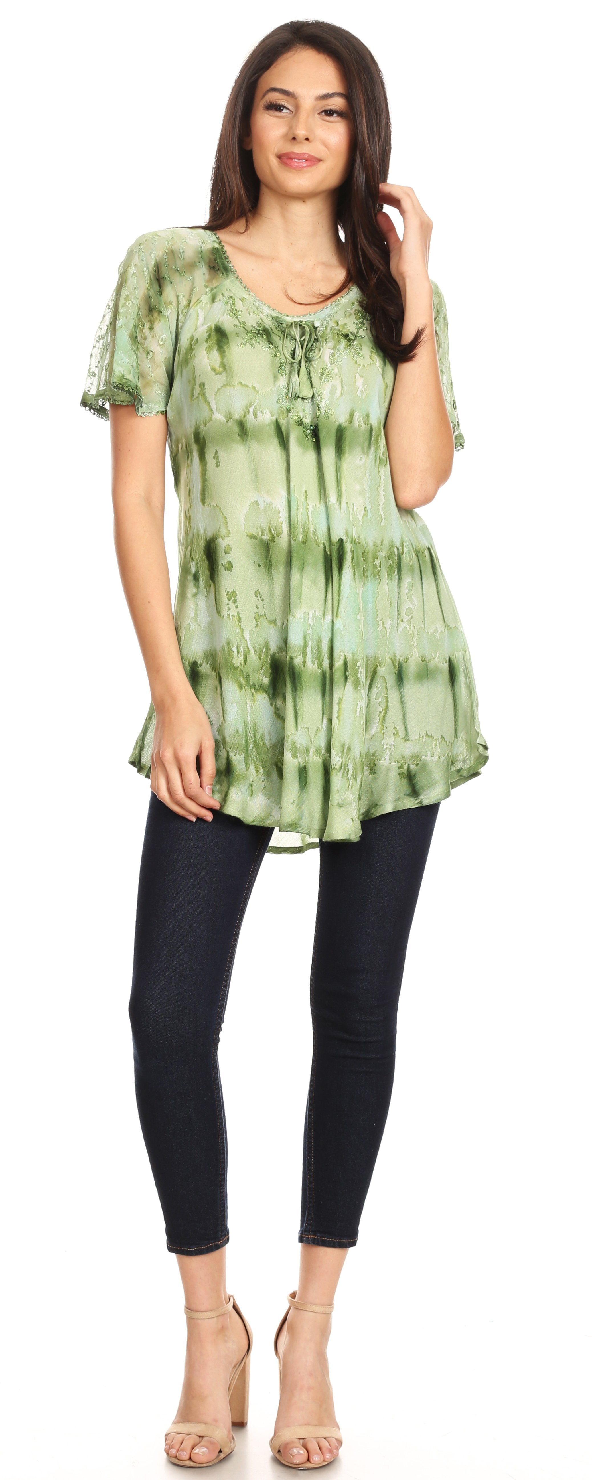 Sakkas - Allegra Short Sleeve Loose Fit Casual Tie Dye Blouse Tunic Shirt