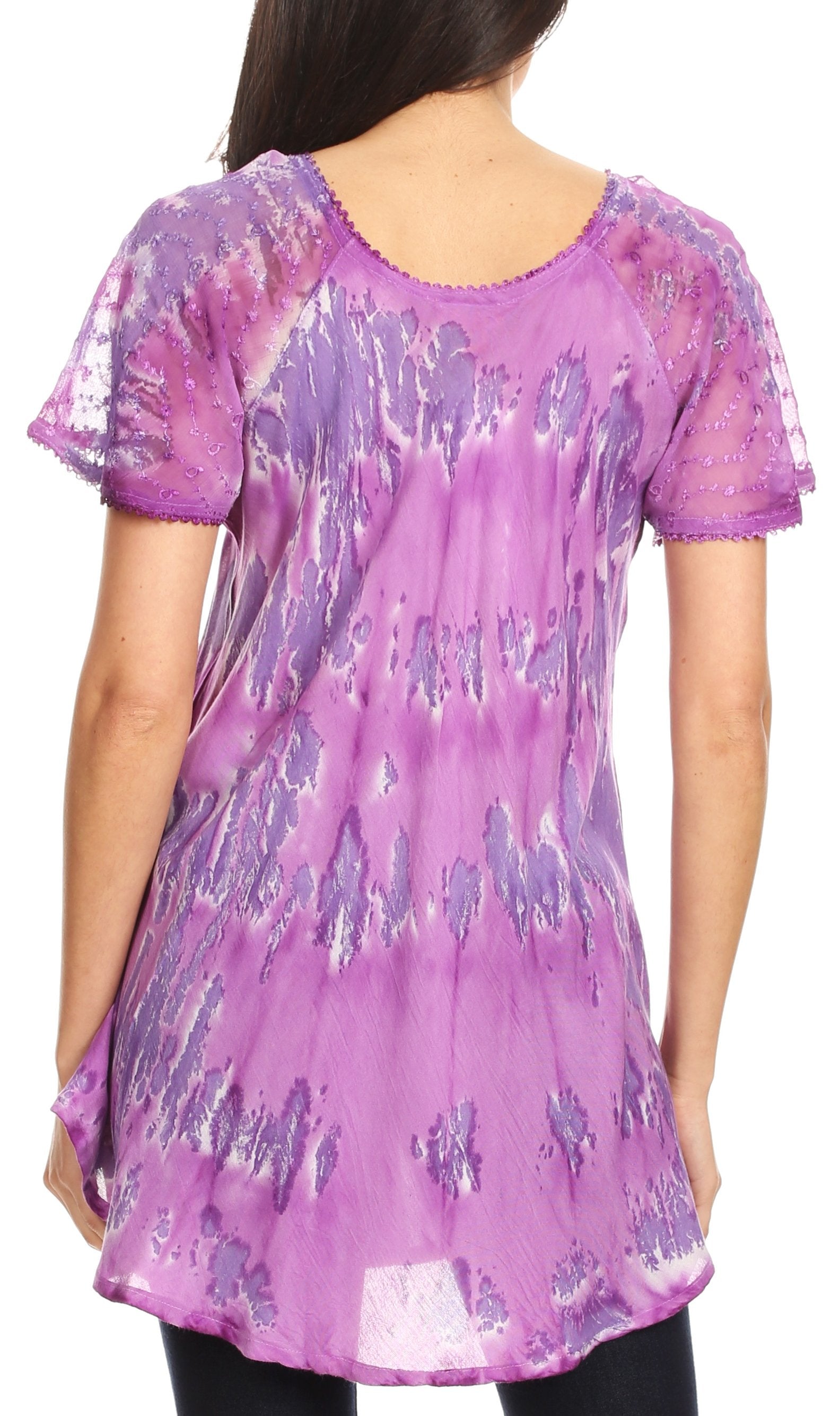 Sakkas - Allegra Short Sleeve Loose Fit Casual Tie Dye Blouse Tunic Shirt