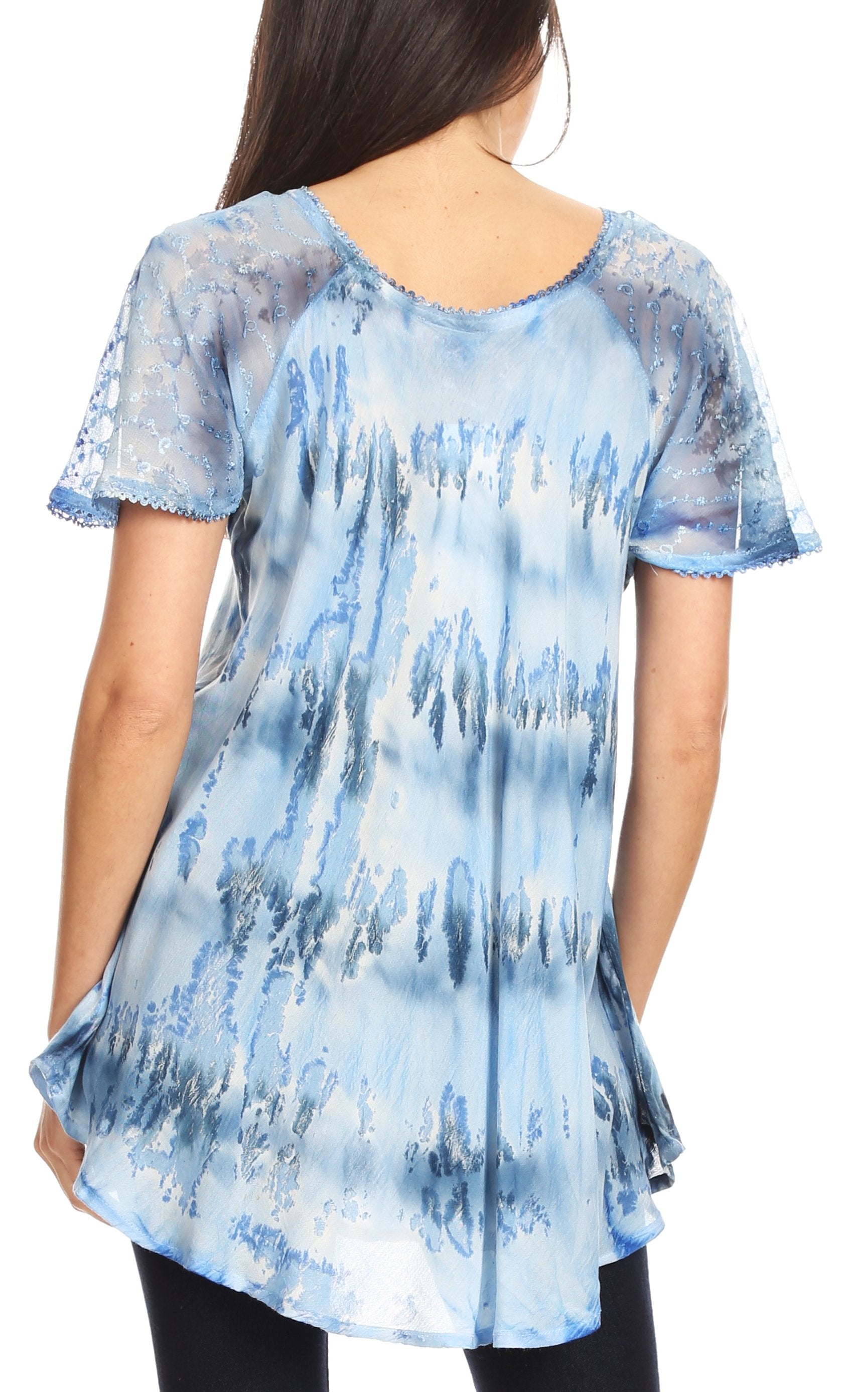 Sakkas - Allegra Short Sleeve Loose Fit Casual Tie Dye Blouse Tunic Shirt