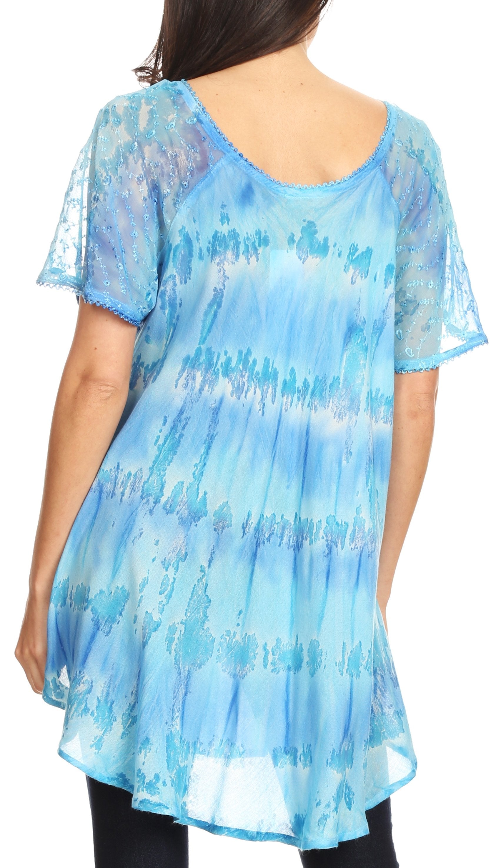 Sakkas - Allegra Short Sleeve Loose Fit Casual Tie Dye Blouse Tunic Shirt