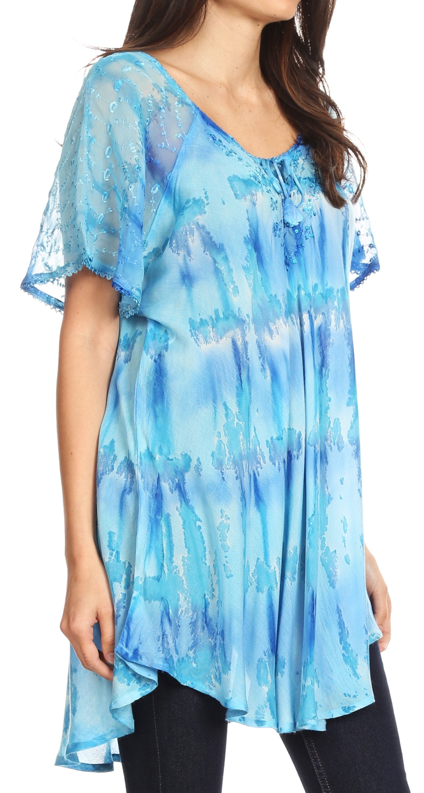 Sakkas - Allegra Short Sleeve Loose Fit Casual Tie Dye Blouse Tunic Shirt
