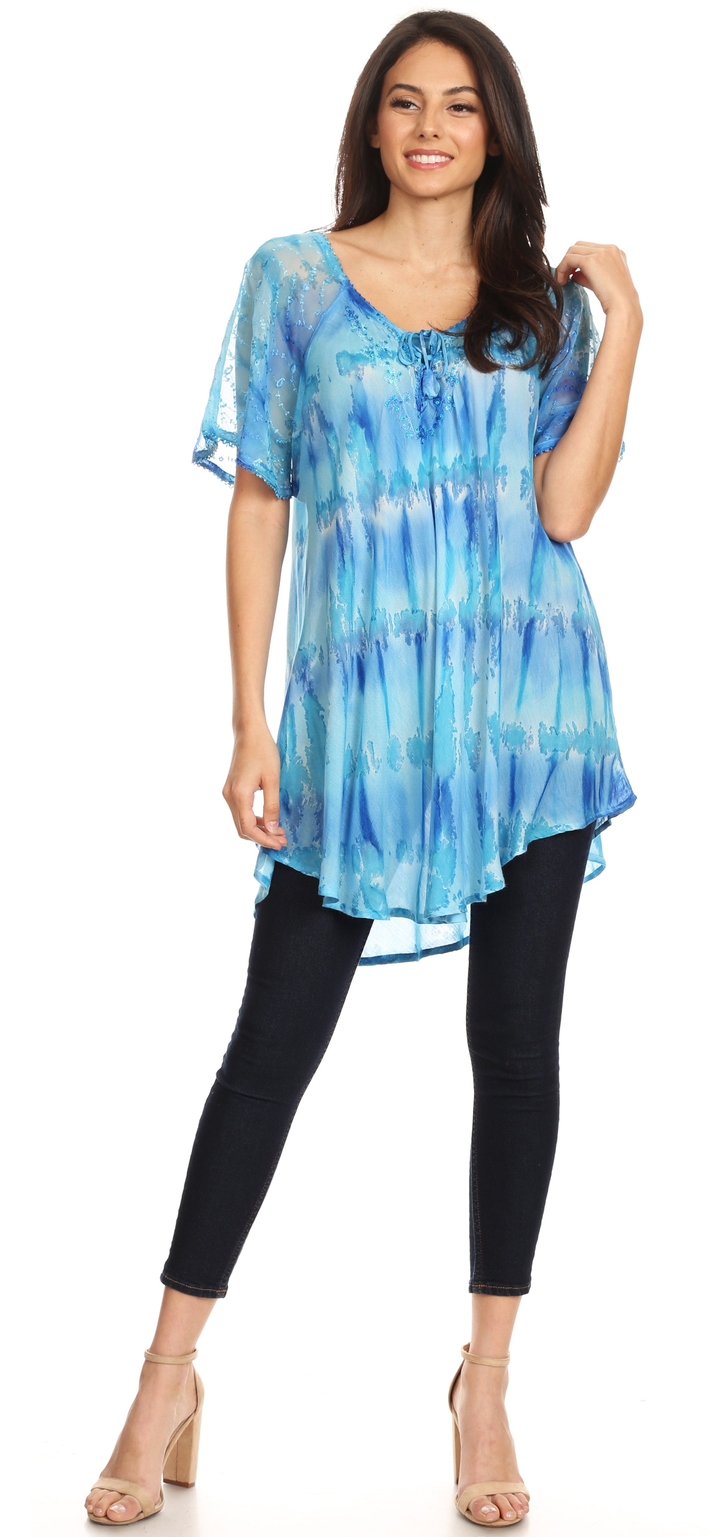 Sakkas - Allegra Short Sleeve Loose Fit Casual Tie Dye Blouse Tunic Shirt