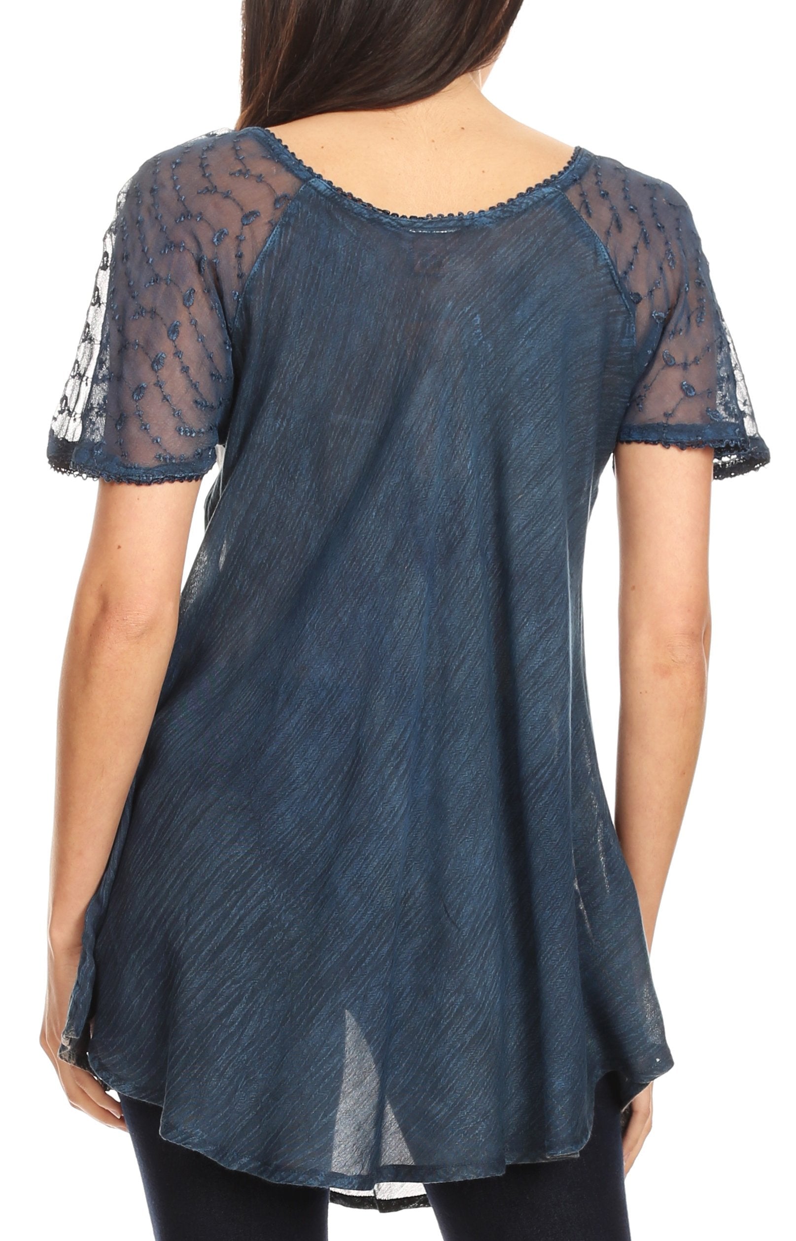 Sakkas - Allegra Short Sleeve Loose Fit Casual Tie Dye Blouse Tunic Shirt