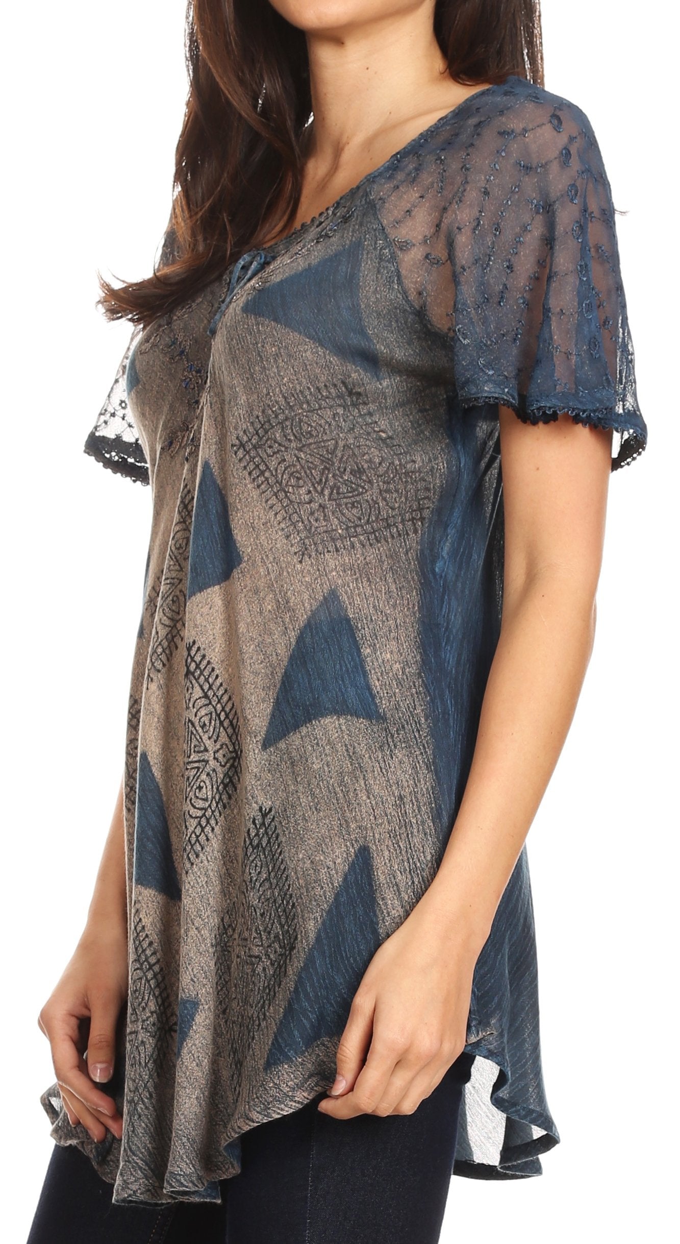 Sakkas - Allegra Short Sleeve Loose Fit Casual Tie Dye Blouse Tunic Shirt