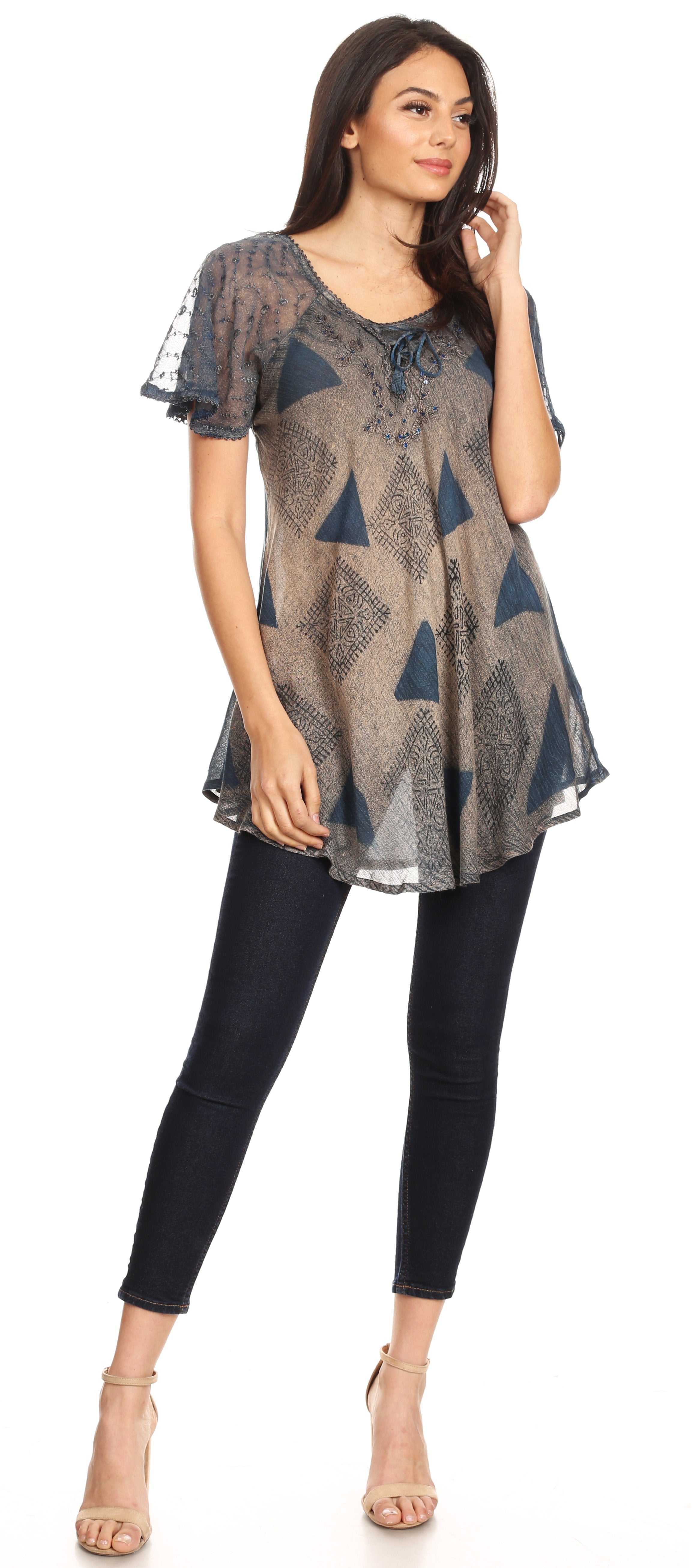 Sakkas - Allegra Short Sleeve Loose Fit Casual Tie Dye Blouse Tunic Shirt