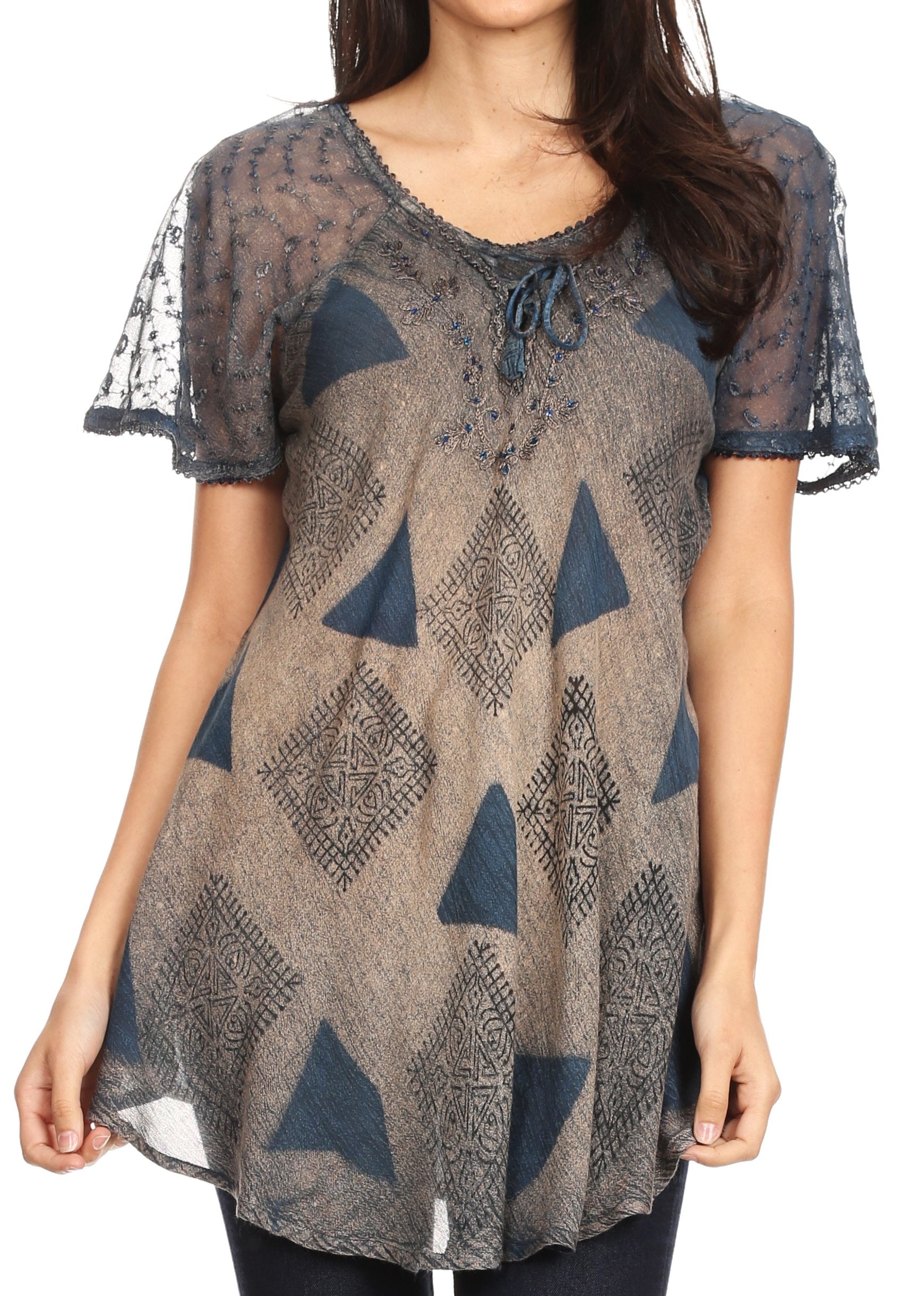 Sakkas - Allegra Short Sleeve Loose Fit Casual Tie Dye Blouse Tunic Shirt
