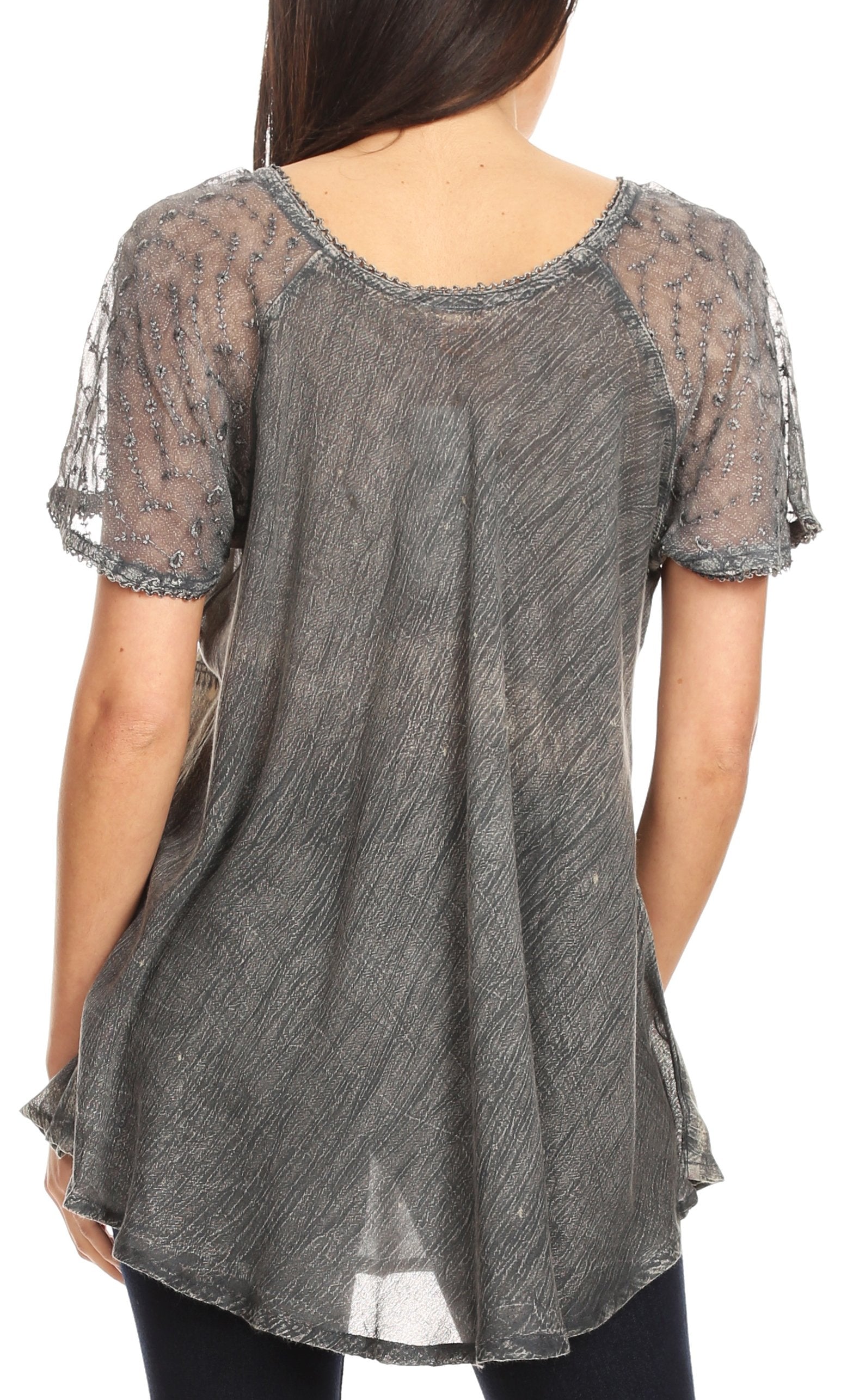 Sakkas - Allegra Short Sleeve Loose Fit Casual Tie Dye Blouse Tunic Shirt