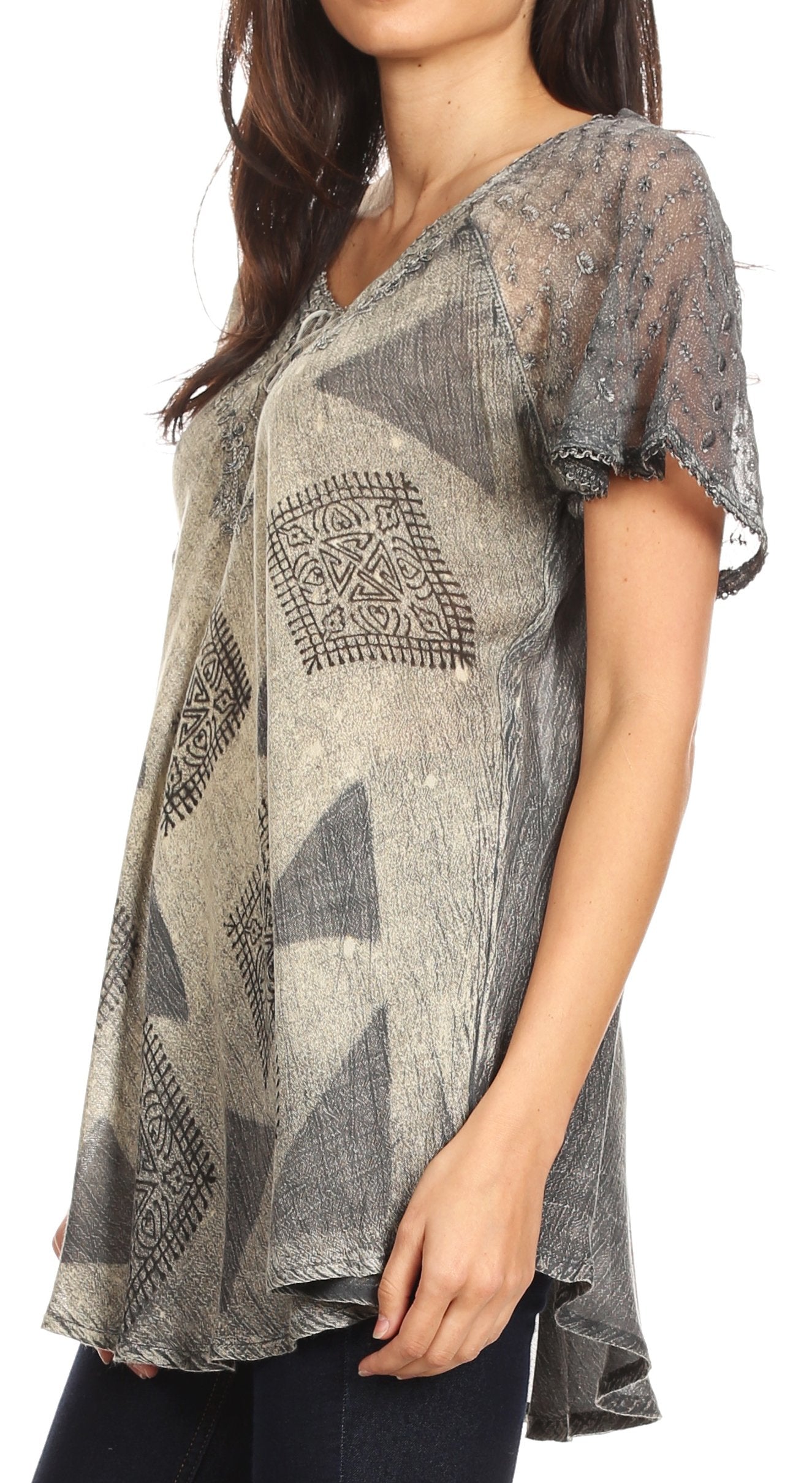 Sakkas - Allegra Short Sleeve Loose Fit Casual Tie Dye Blouse Tunic Shirt