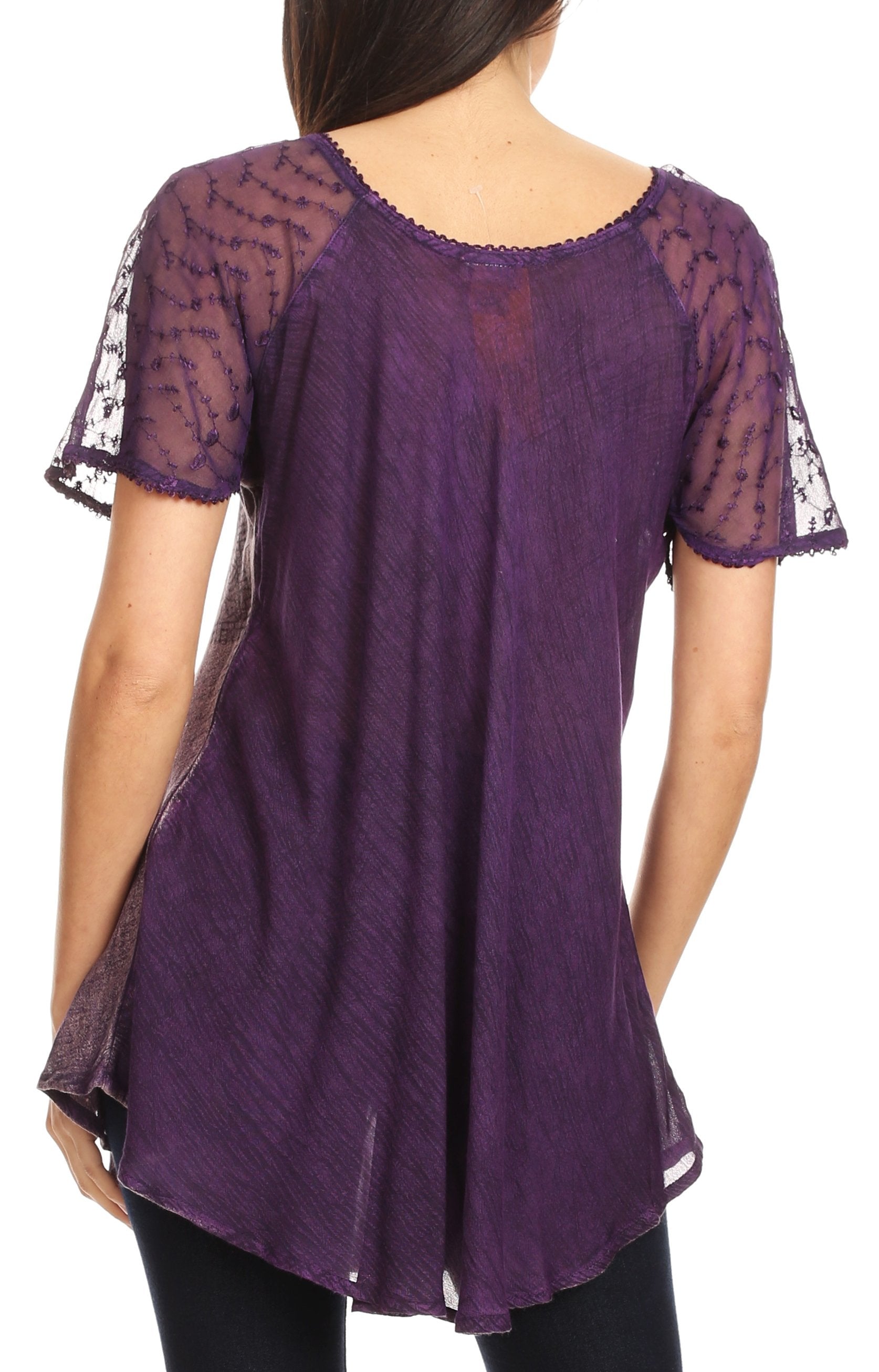 Sakkas - Allegra Short Sleeve Loose Fit Casual Tie Dye Blouse Tunic Shirt