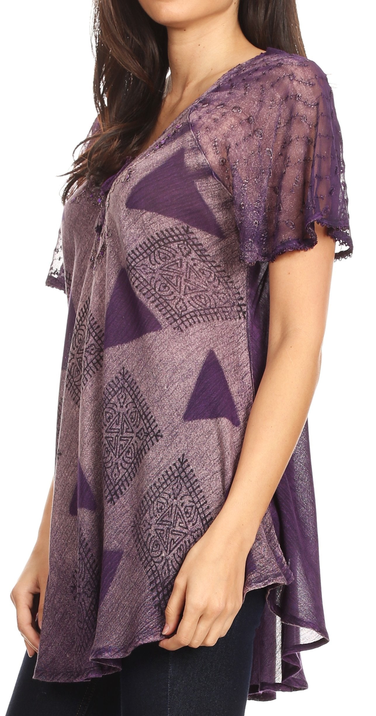 Sakkas - Allegra Short Sleeve Loose Fit Casual Tie Dye Blouse Tunic Shirt