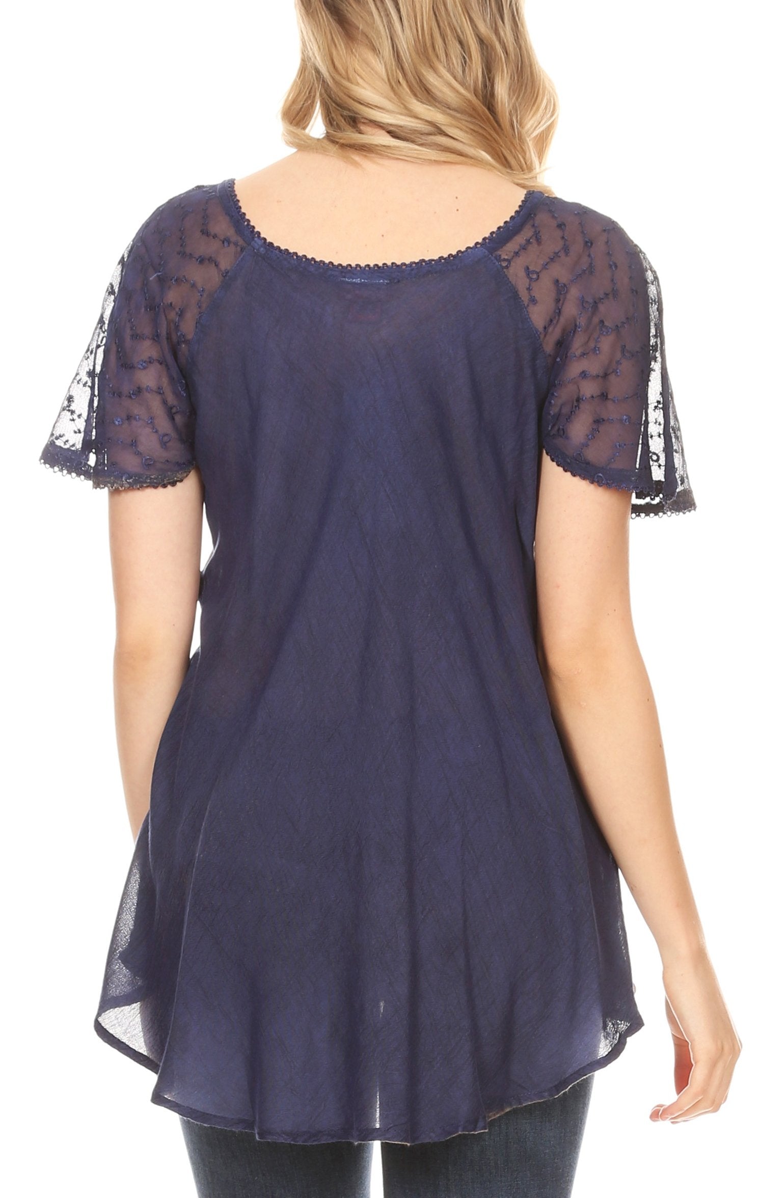 Sakkas - Allegra Short Sleeve Loose Fit Casual Tie Dye Blouse Tunic Shirt