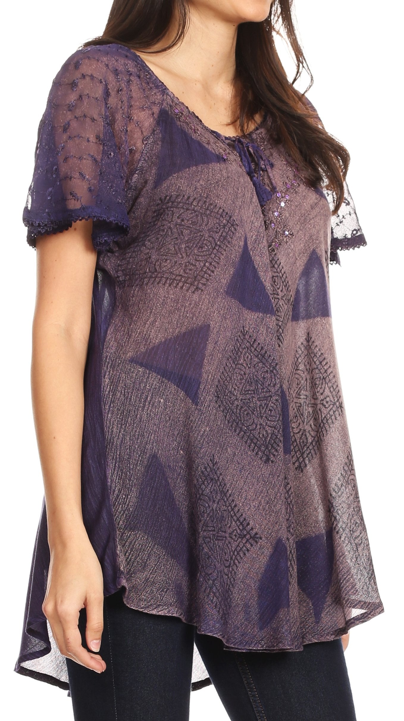 Sakkas - Allegra Short Sleeve Loose Fit Casual Tie Dye Blouse Tunic Shirt