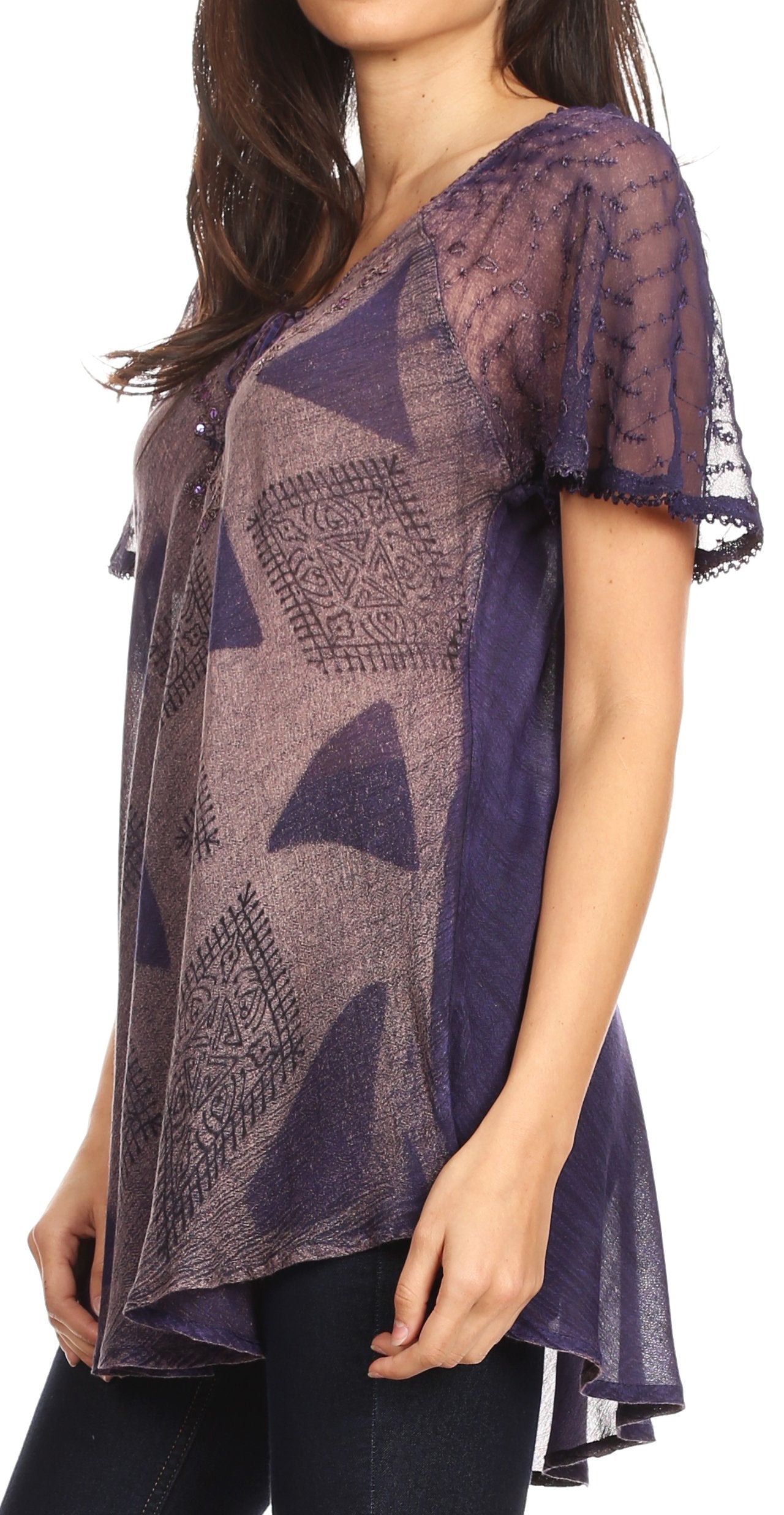 Sakkas - Allegra Short Sleeve Loose Fit Casual Tie Dye Blouse Tunic Shirt