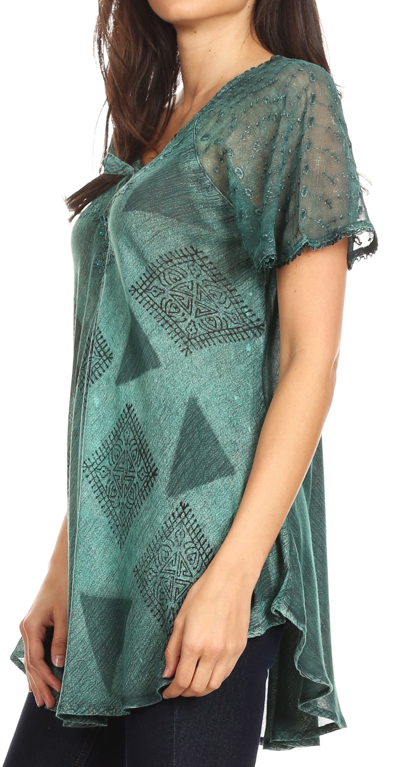 Sakkas - Allegra Short Sleeve Loose Fit Casual Tie Dye Blouse Tunic Shirt