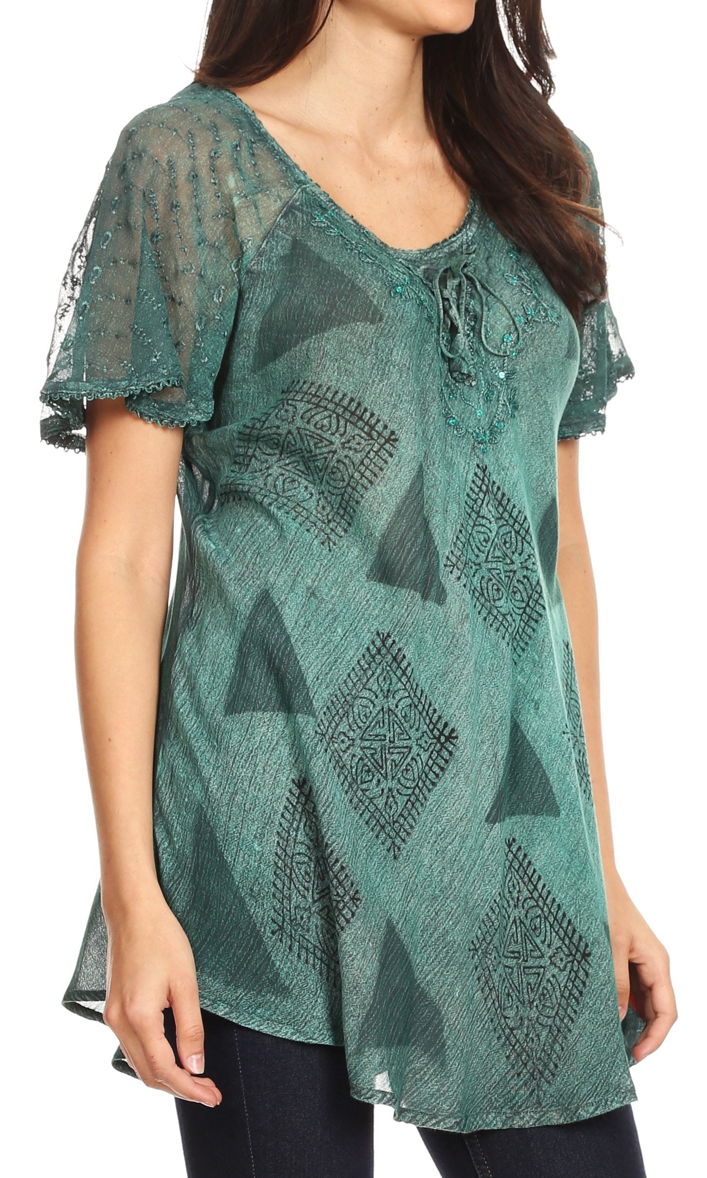 Sakkas - Allegra Short Sleeve Loose Fit Casual Tie Dye Blouse Tunic Shirt