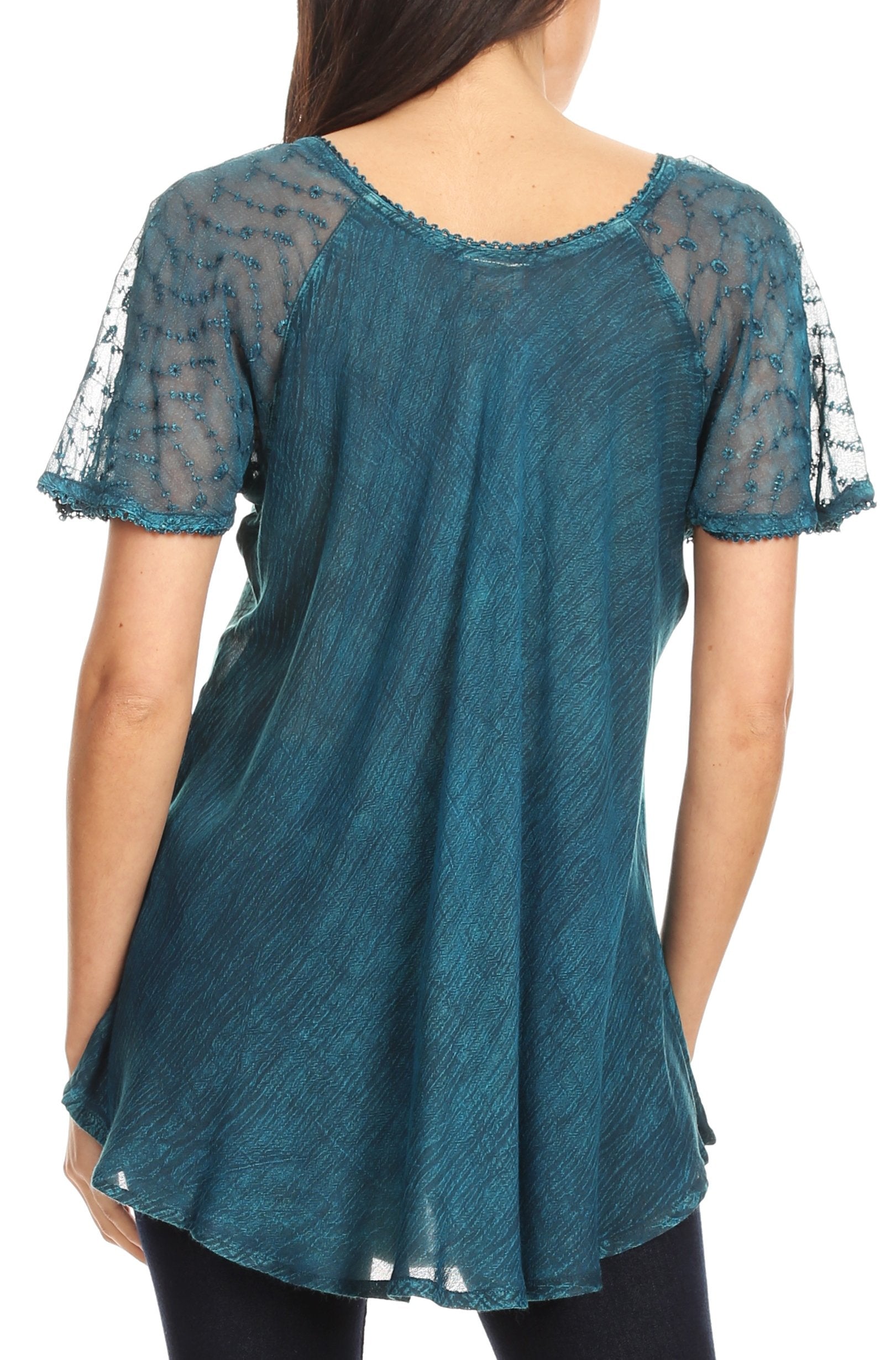 Sakkas - Allegra Short Sleeve Loose Fit Casual Tie Dye Blouse Tunic Shirt