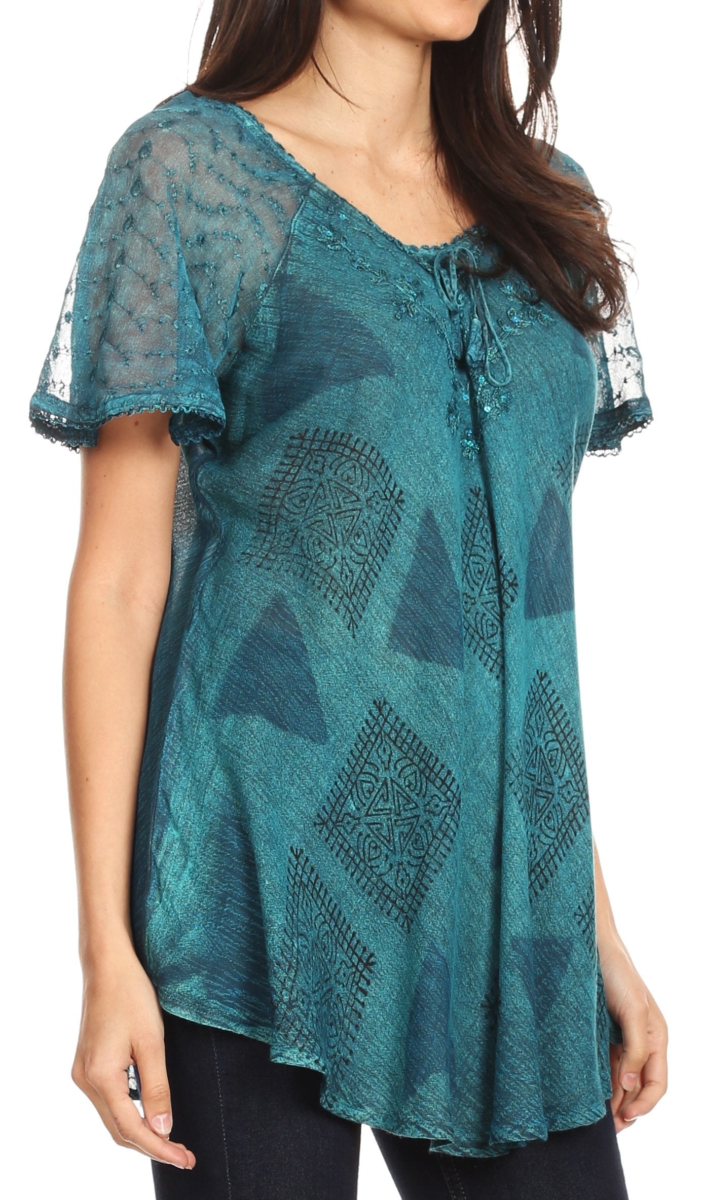 Sakkas - Allegra Short Sleeve Loose Fit Casual Tie Dye Blouse Tunic Shirt