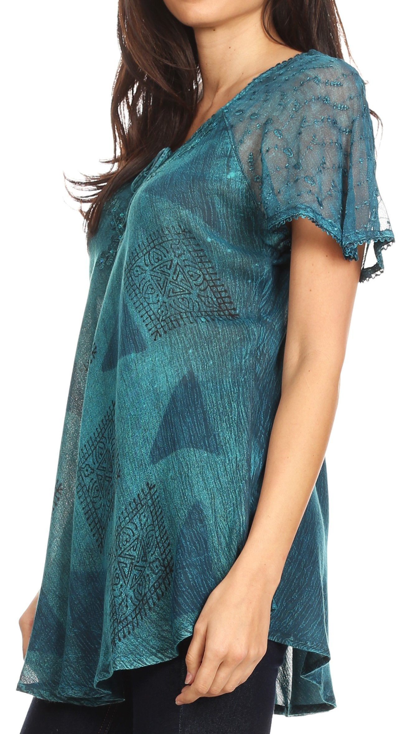 Sakkas - Allegra Short Sleeve Loose Fit Casual Tie Dye Blouse Tunic Shirt