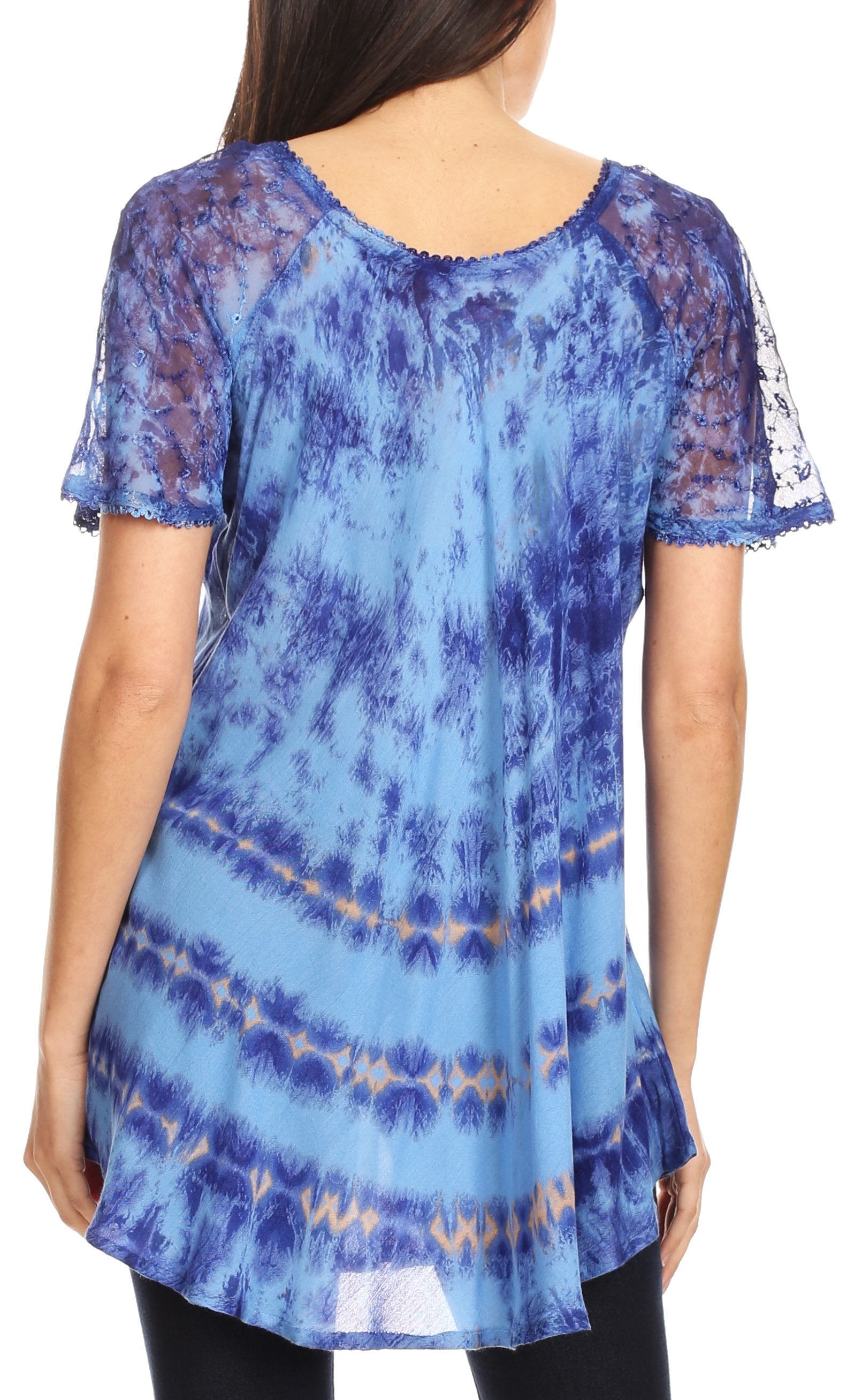 Sakkas - Allegra Short Sleeve Loose Fit Casual Tie Dye Blouse Tunic Shirt