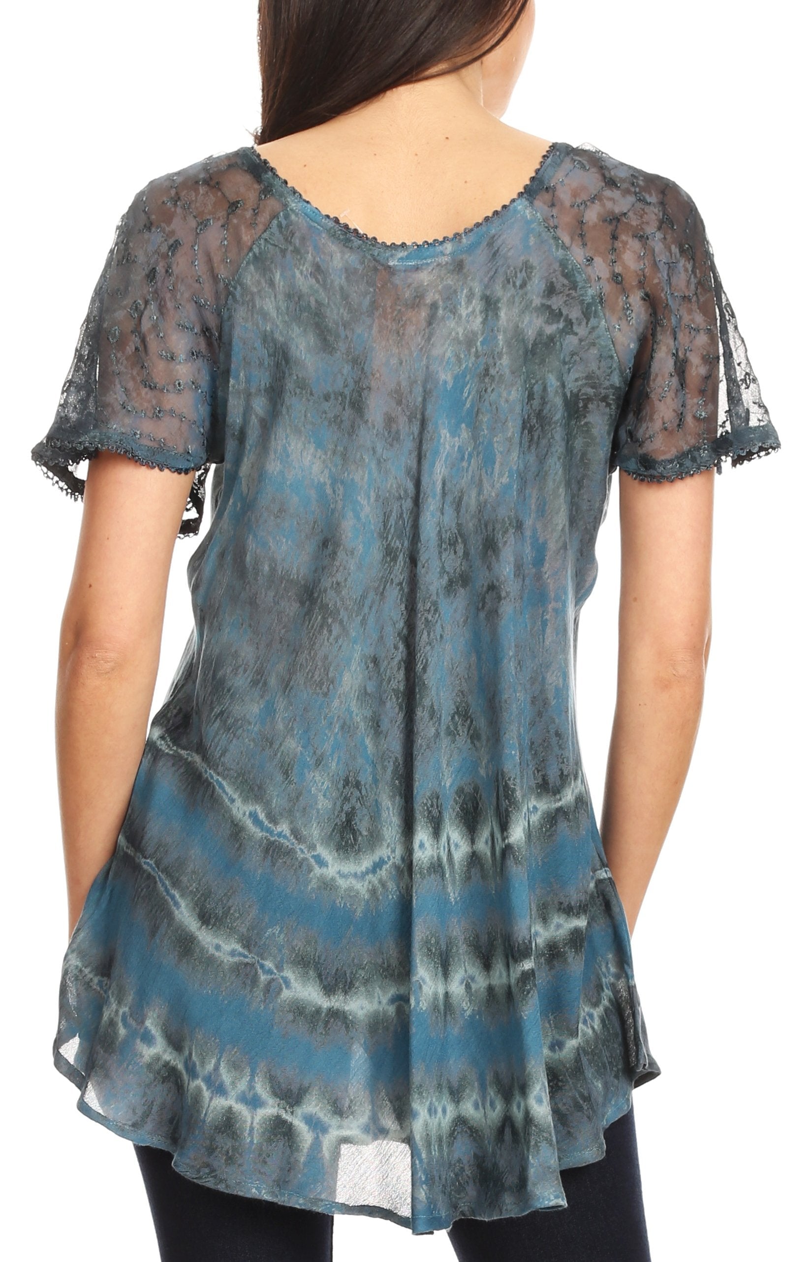 Sakkas - Allegra Short Sleeve Loose Fit Casual Tie Dye Blouse Tunic Shirt
