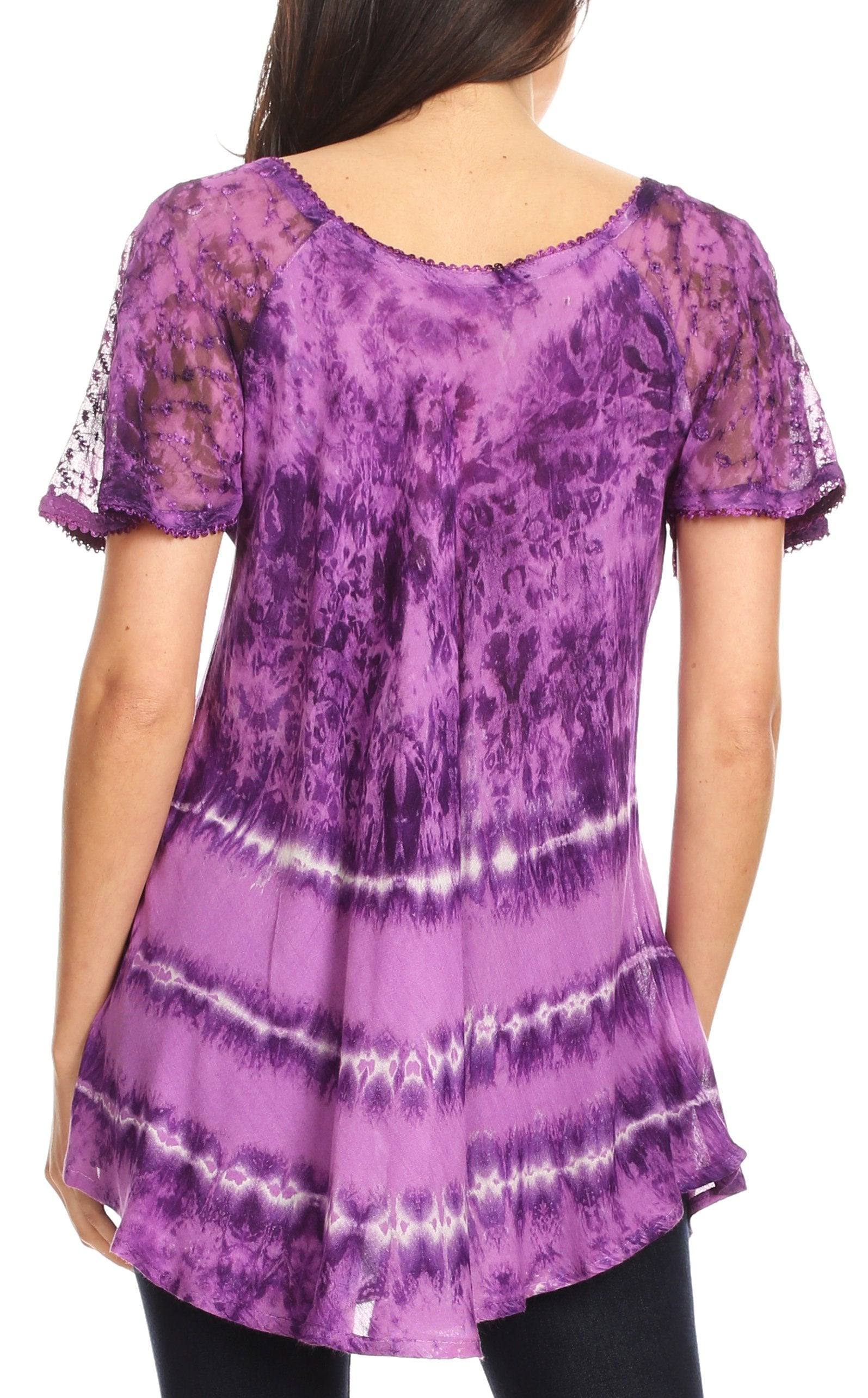 Sakkas - Allegra Short Sleeve Loose Fit Casual Tie Dye Blouse Tunic Shirt