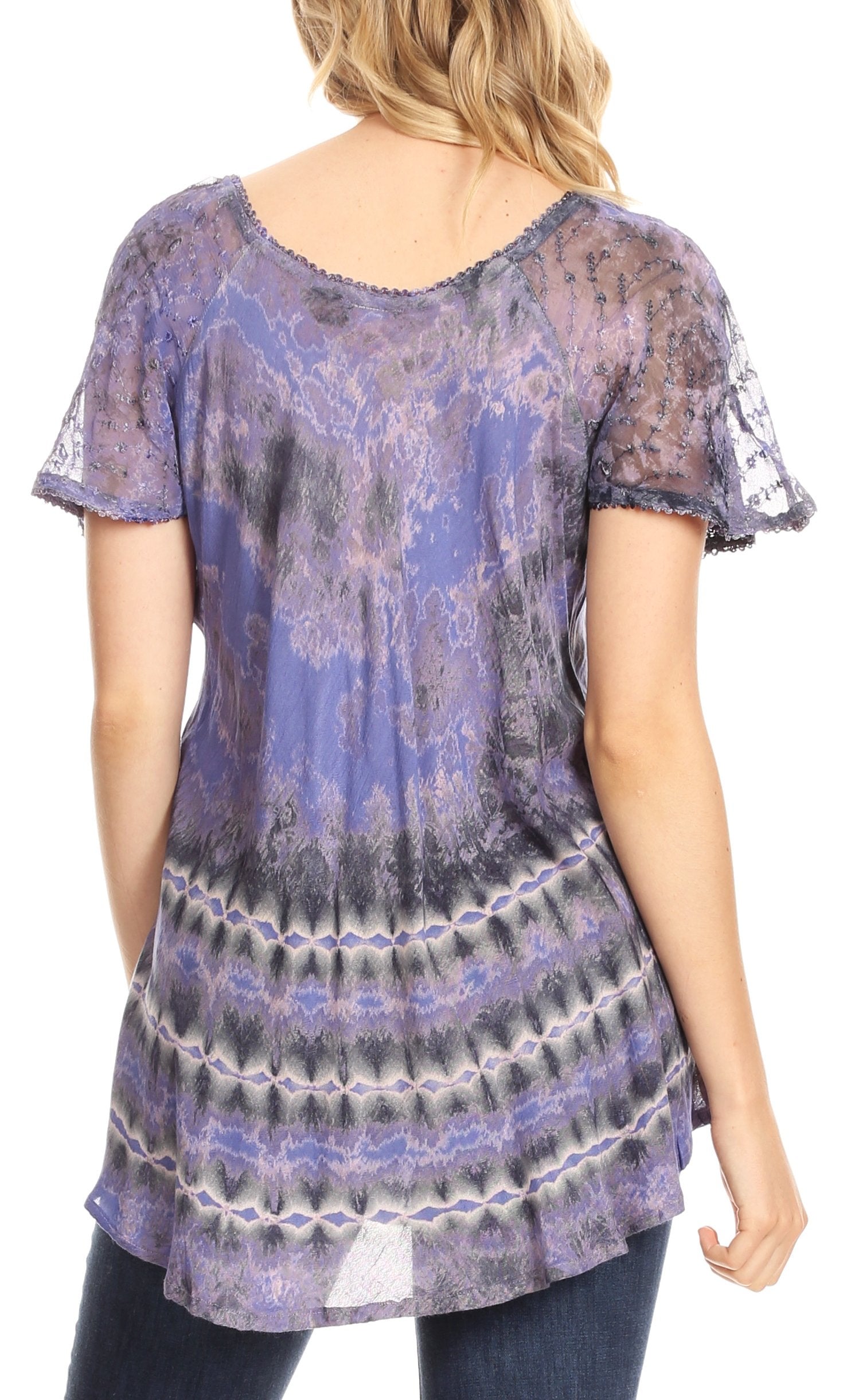Sakkas - Allegra Short Sleeve Loose Fit Casual Tie Dye Blouse Tunic Shirt