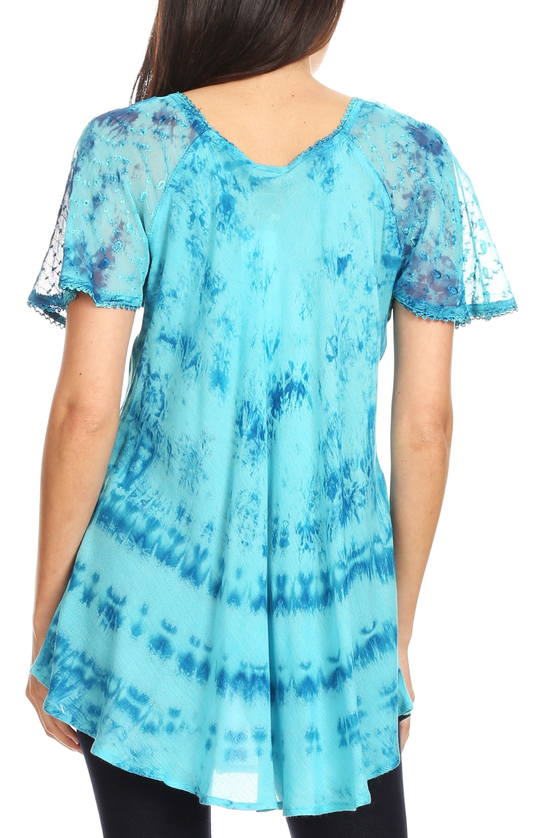 Sakkas - Allegra Short Sleeve Loose Fit Casual Tie Dye Blouse Tunic Shirt