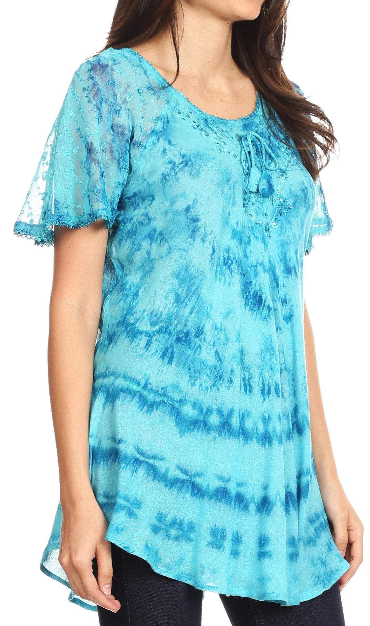 Sakkas - Allegra Short Sleeve Loose Fit Casual Tie Dye Blouse Tunic Shirt