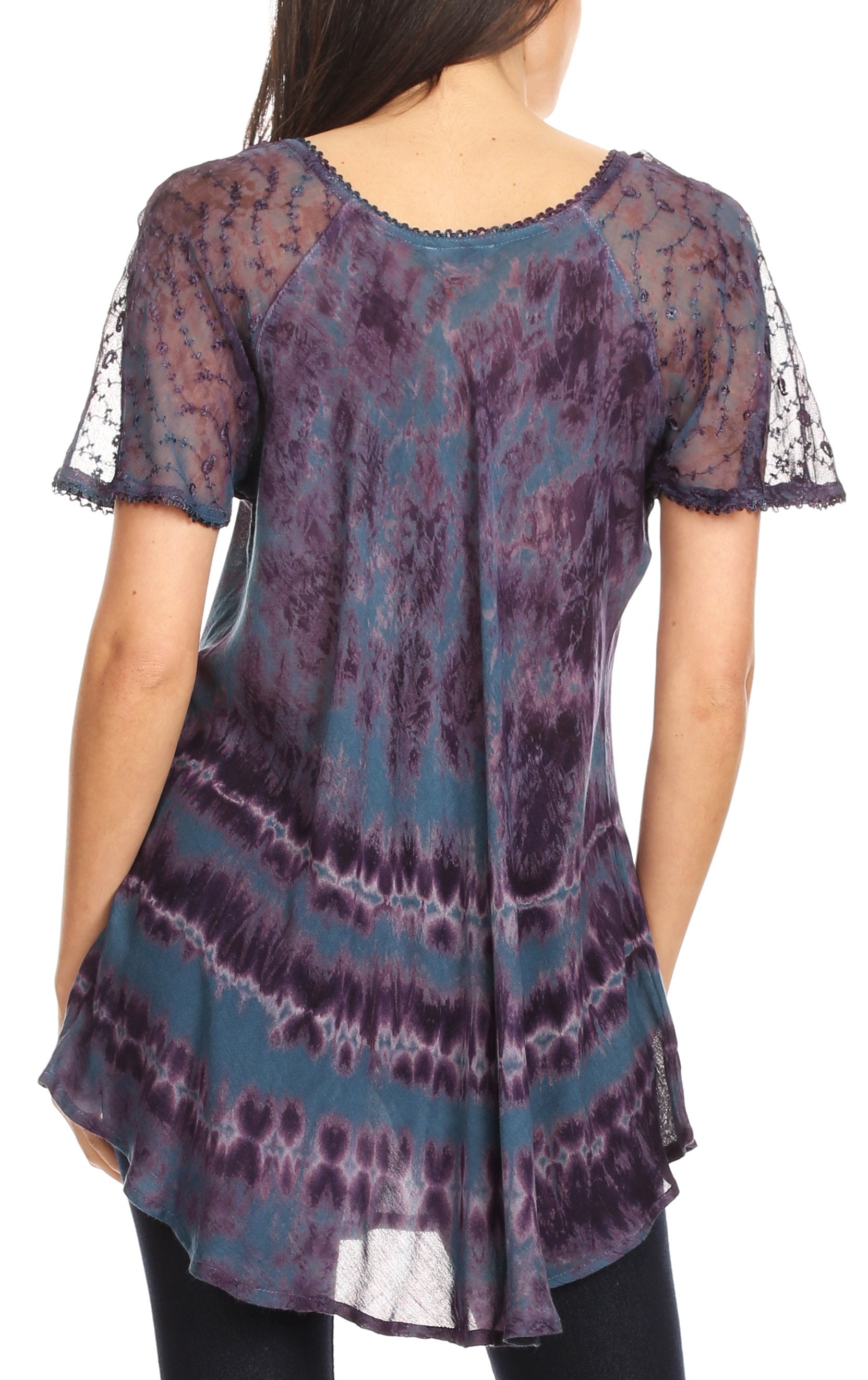 Sakkas - Allegra Short Sleeve Loose Fit Casual Tie Dye Blouse Tunic Shirt