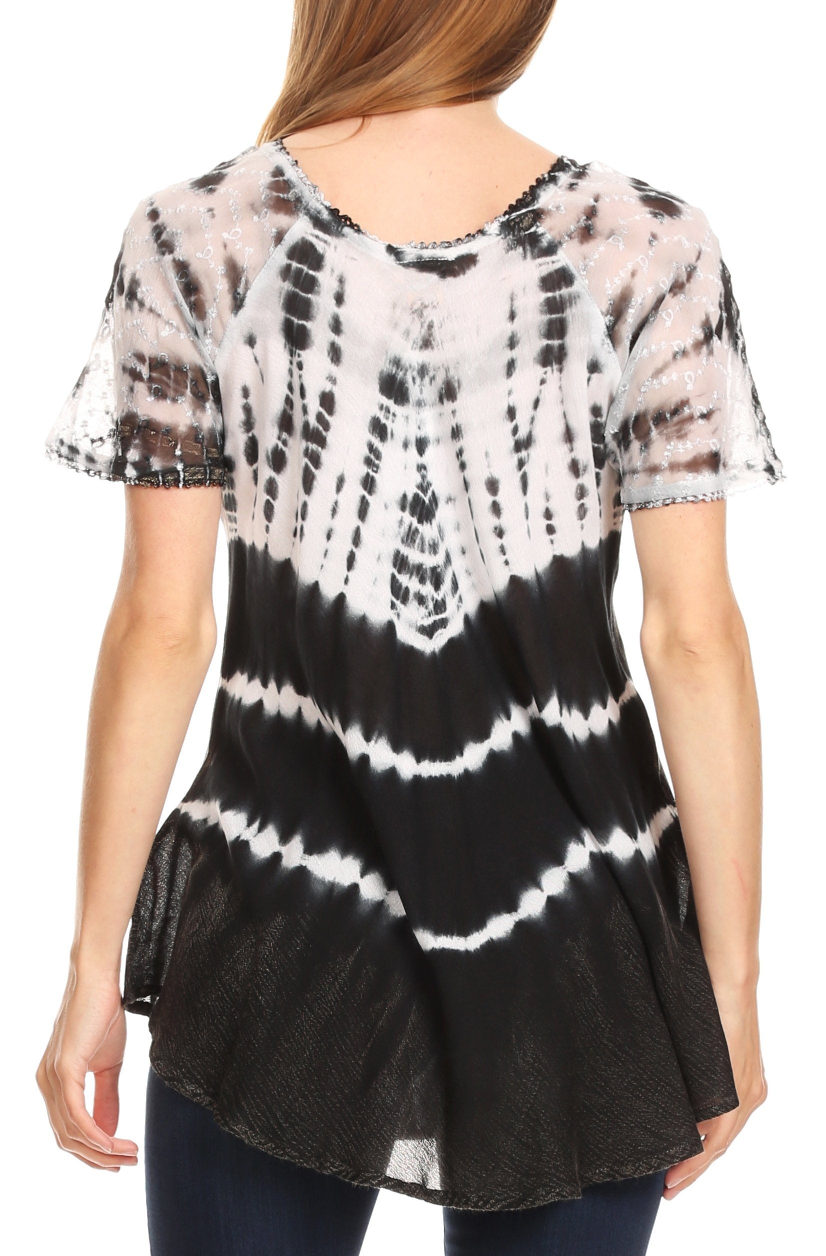 Sakkas - Allegra Short Sleeve Loose Fit Casual Tie Dye Blouse Tunic Shirt
