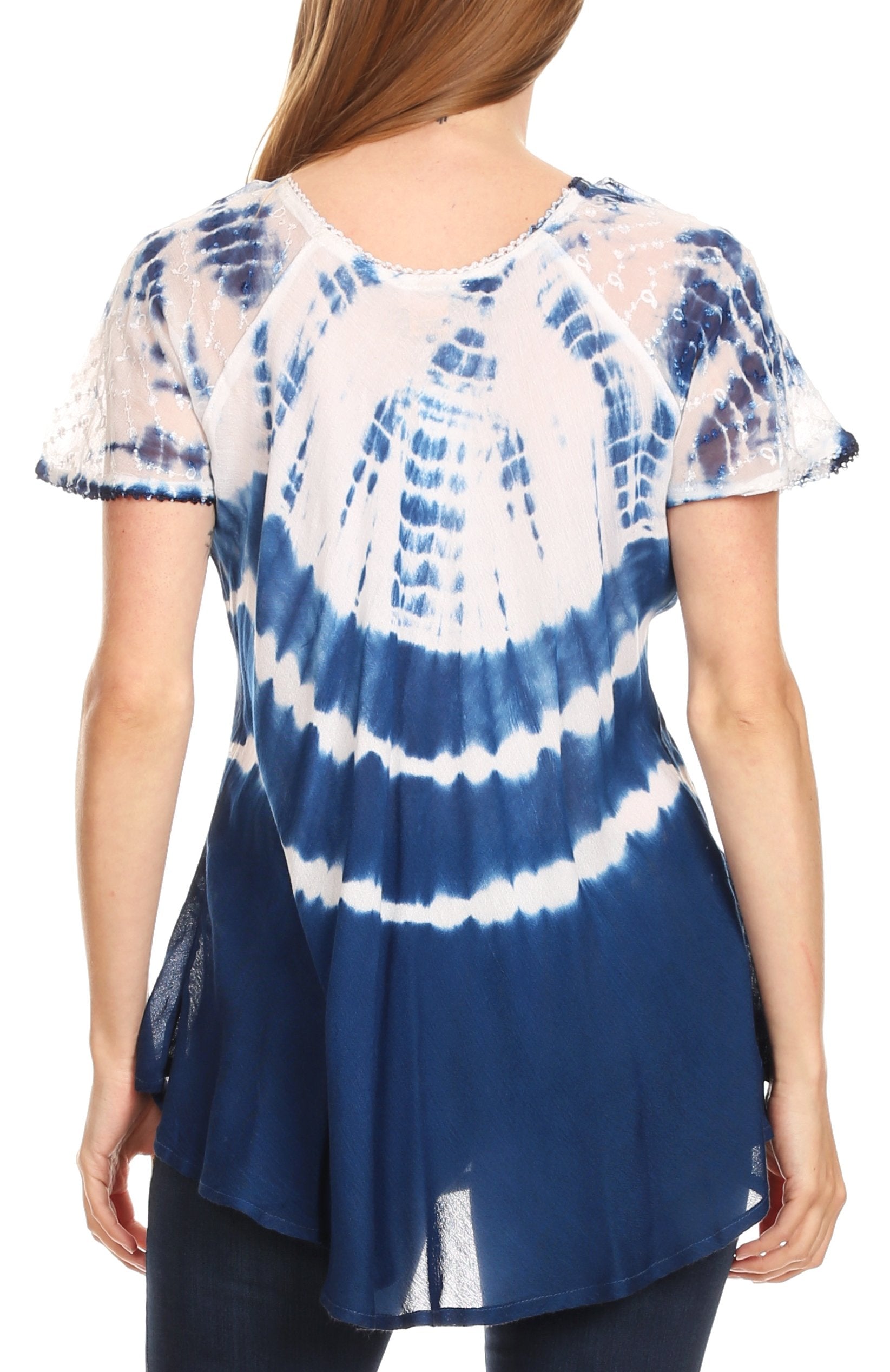 Sakkas - Allegra Short Sleeve Loose Fit Casual Tie Dye Blouse Tunic Shirt