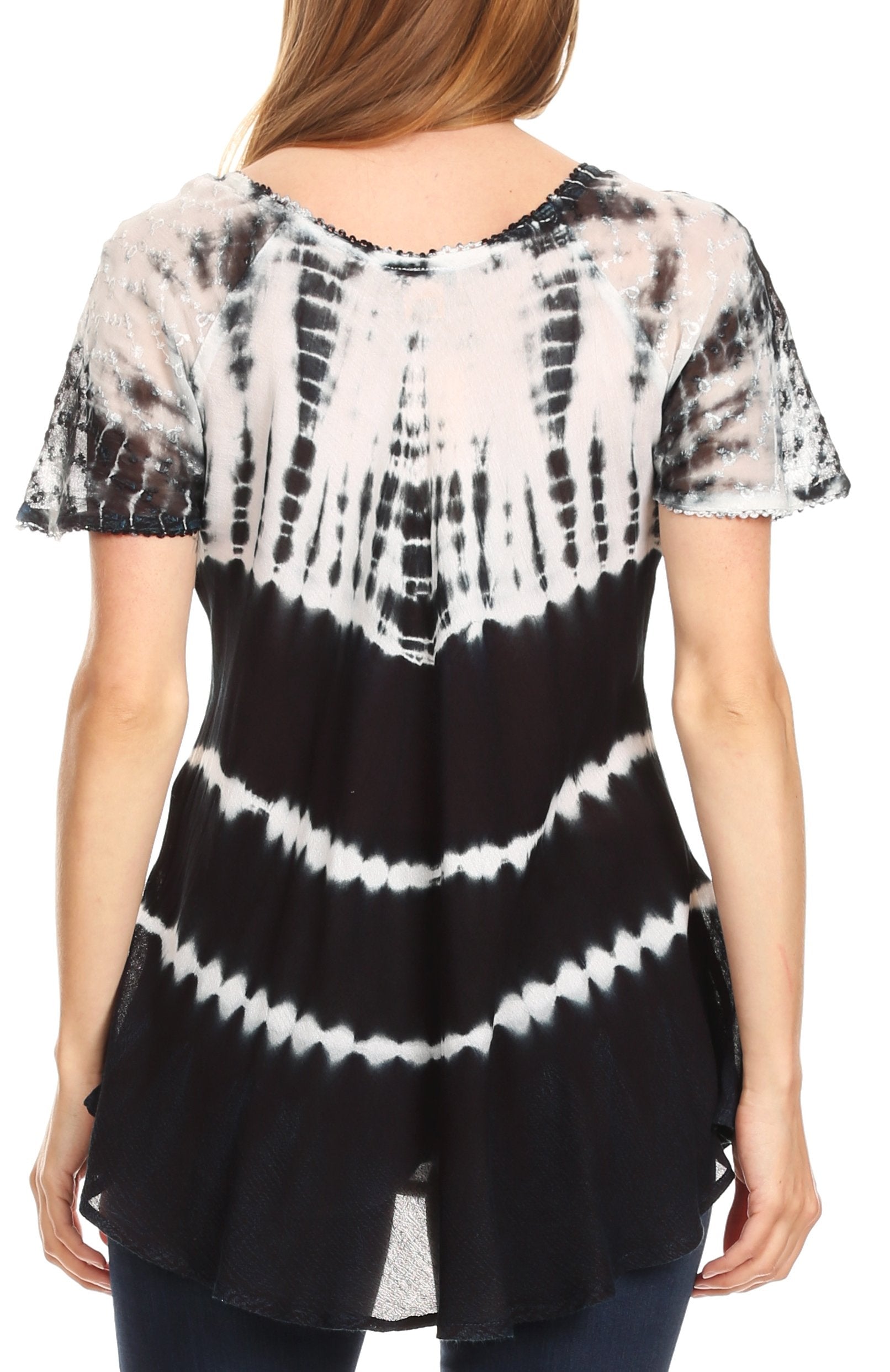 Sakkas - Allegra Short Sleeve Loose Fit Casual Tie Dye Blouse Tunic Shirt