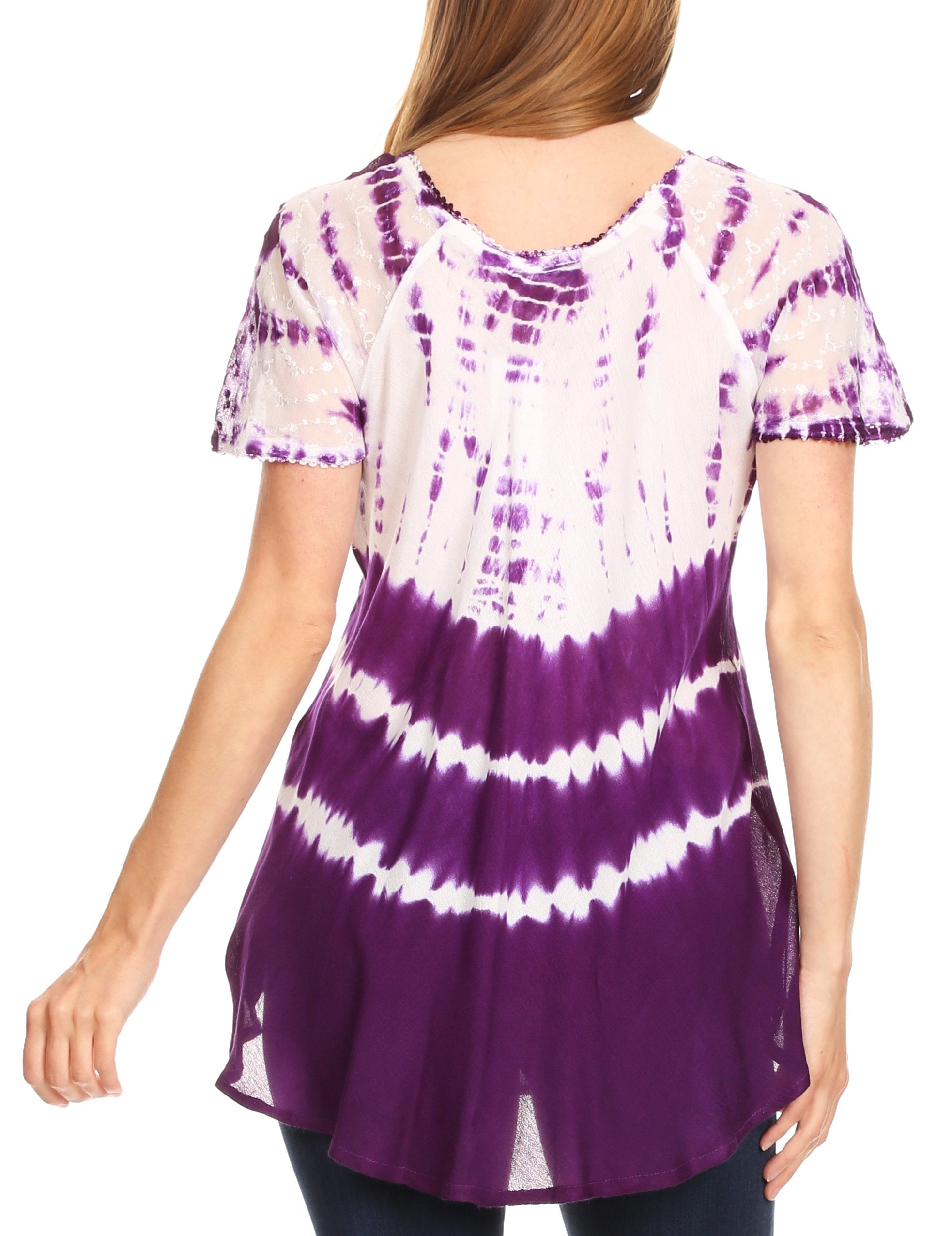 Sakkas - Allegra Short Sleeve Loose Fit Casual Tie Dye Blouse Tunic Shirt