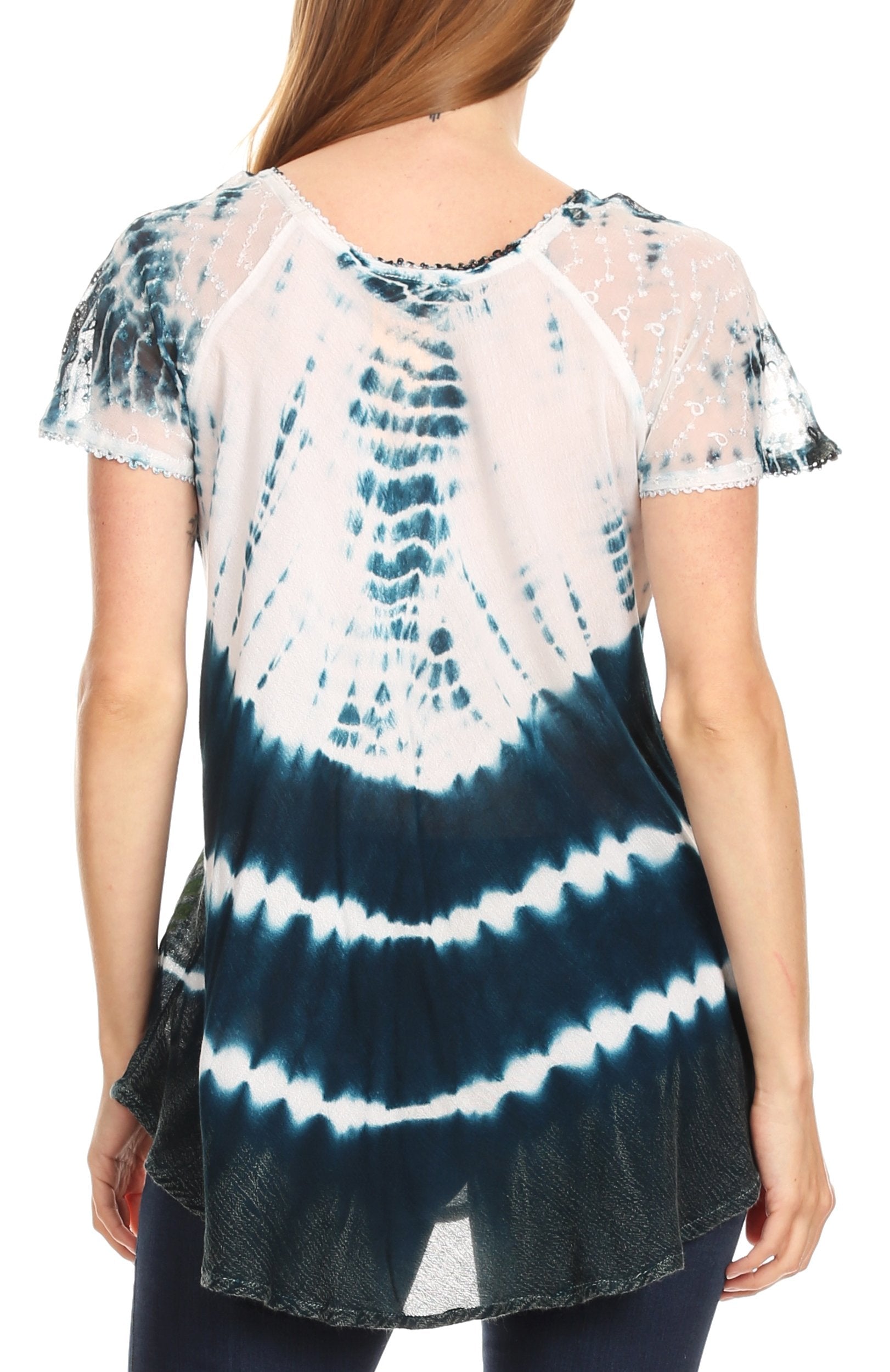 Sakkas - Allegra Short Sleeve Loose Fit Casual Tie Dye Blouse Tunic Shirt