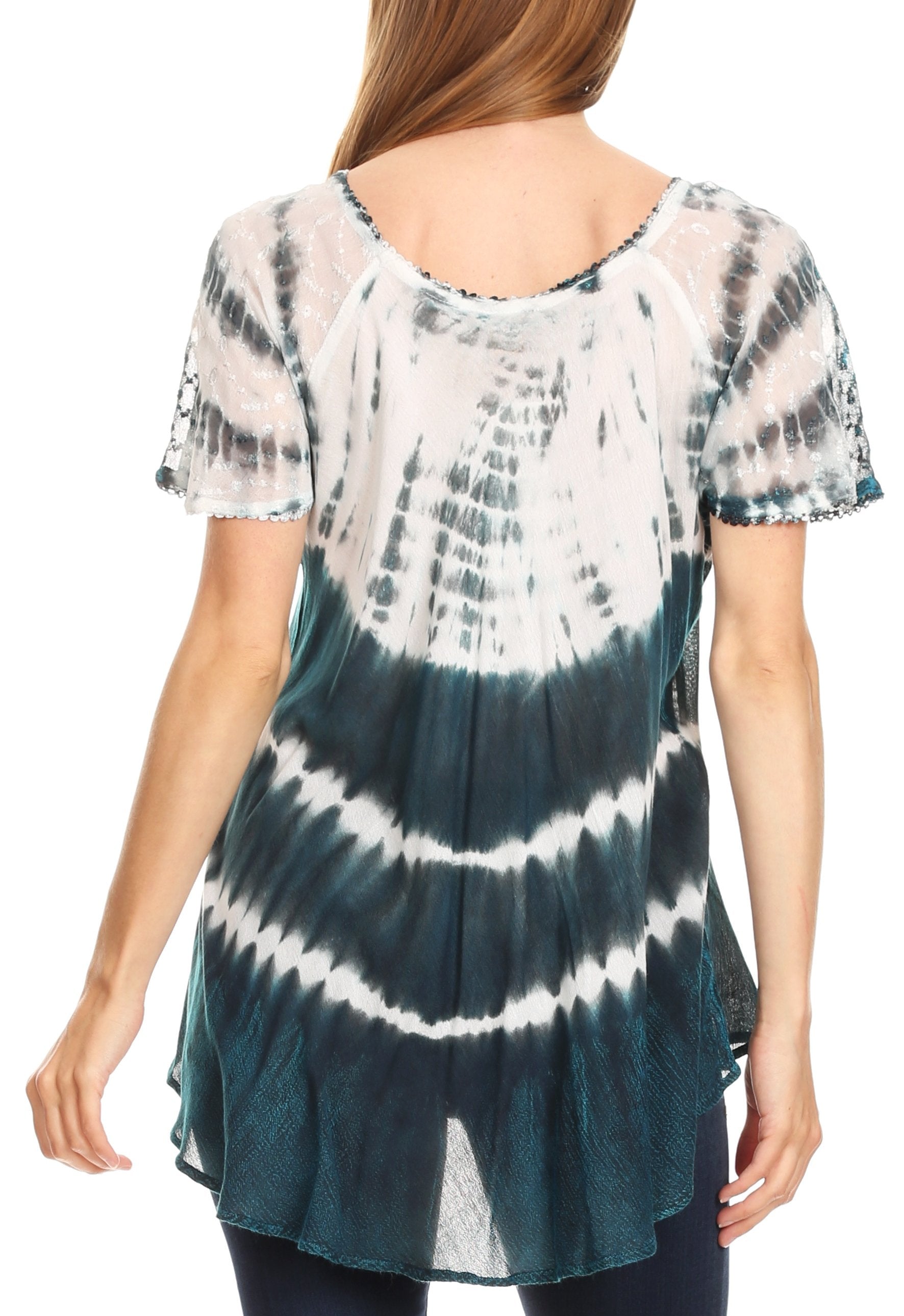 Sakkas - Allegra Short Sleeve Loose Fit Casual Tie Dye Blouse Tunic Shirt