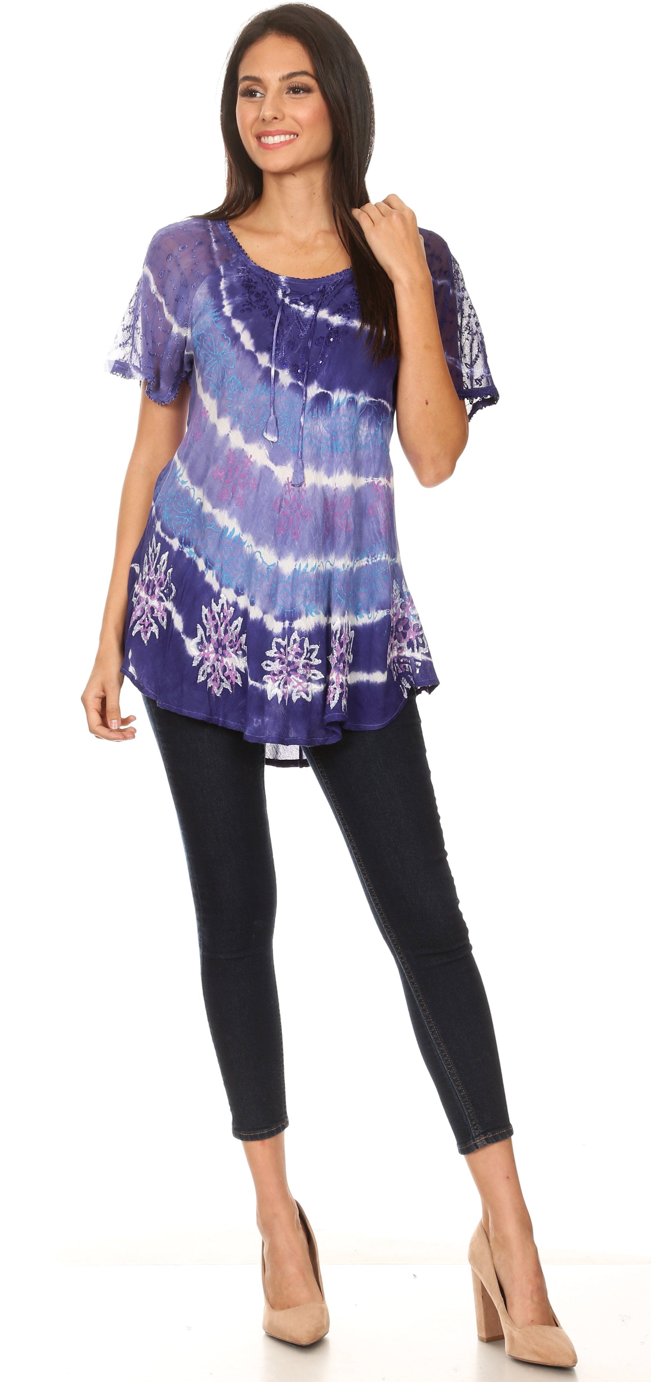 Sakkas - Aline Women's Short Sleeve Casual Light Loose Scoop Neck Top