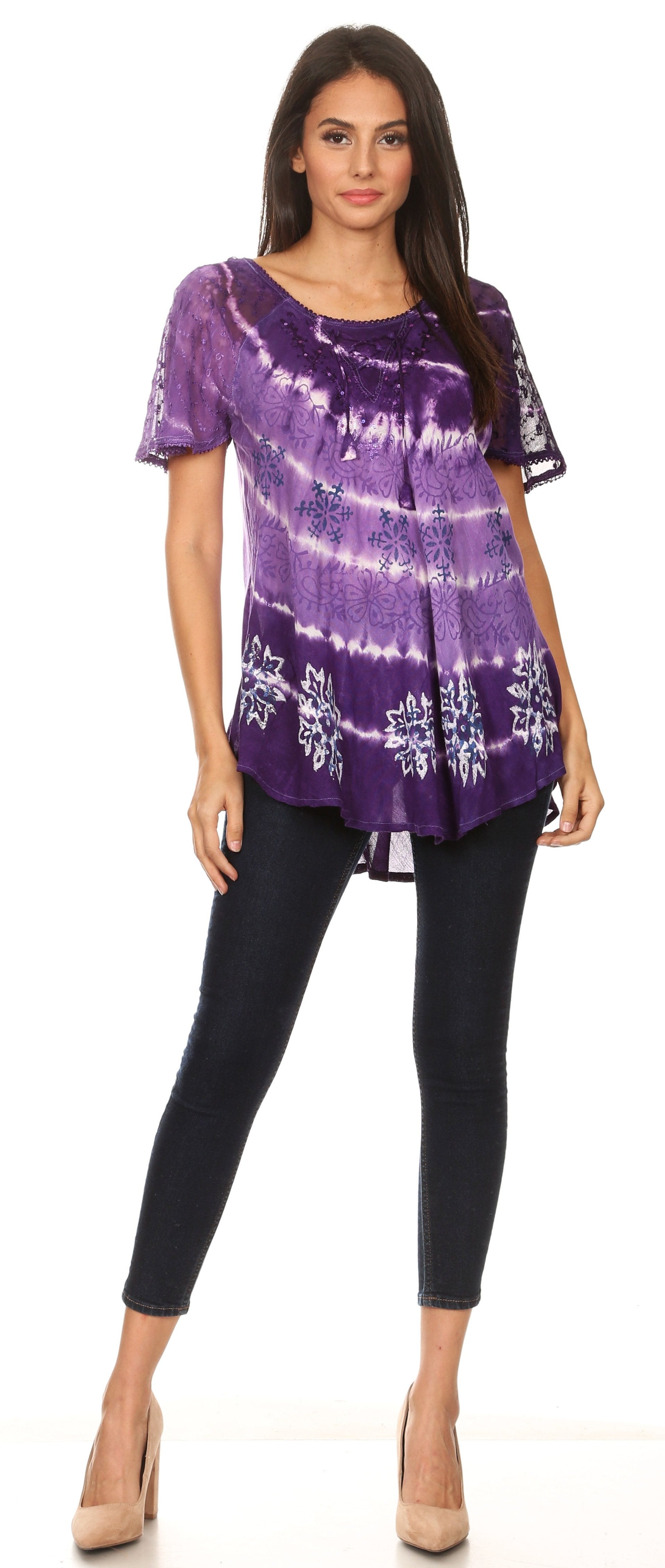 Sakkas - Aline Women's Short Sleeve Casual Light Loose Scoop Neck Top