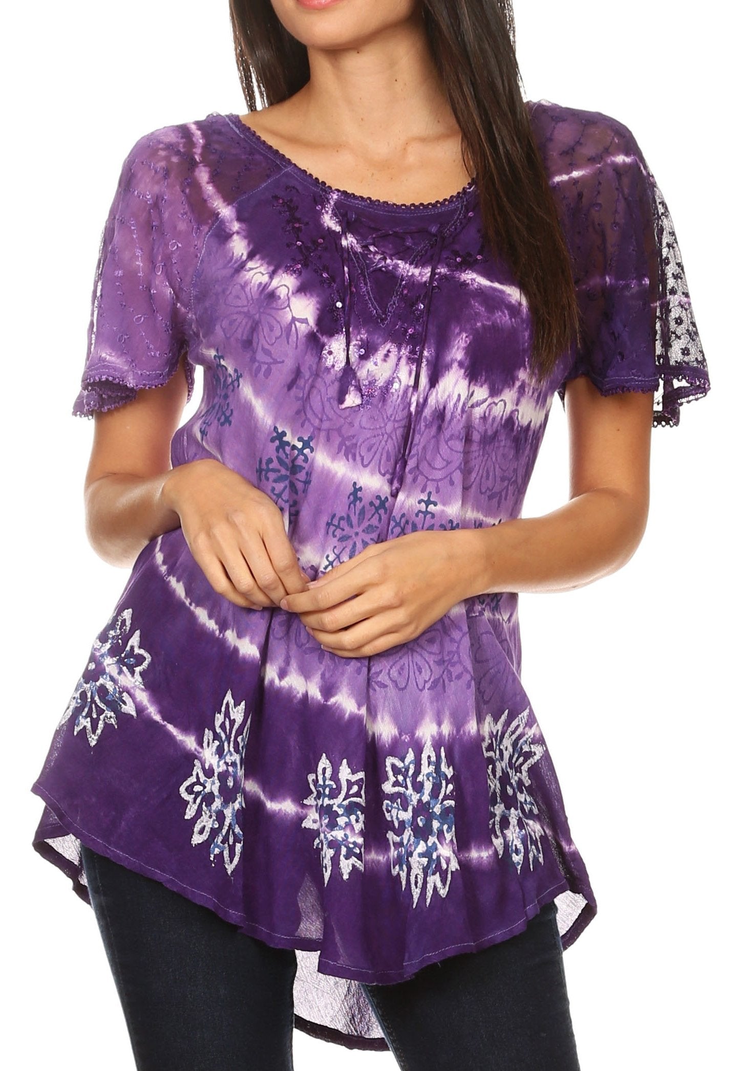 Sakkas - Aline Women's Short Sleeve Casual Light Loose Scoop Neck Top